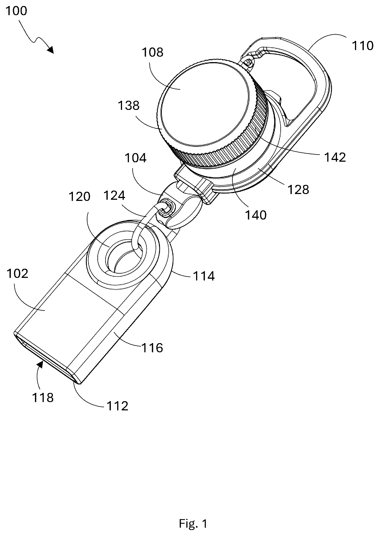 Patent US12376704 Figure 1 – Multifunctional portable grinder with integrated lighter holder and retractable mechanism