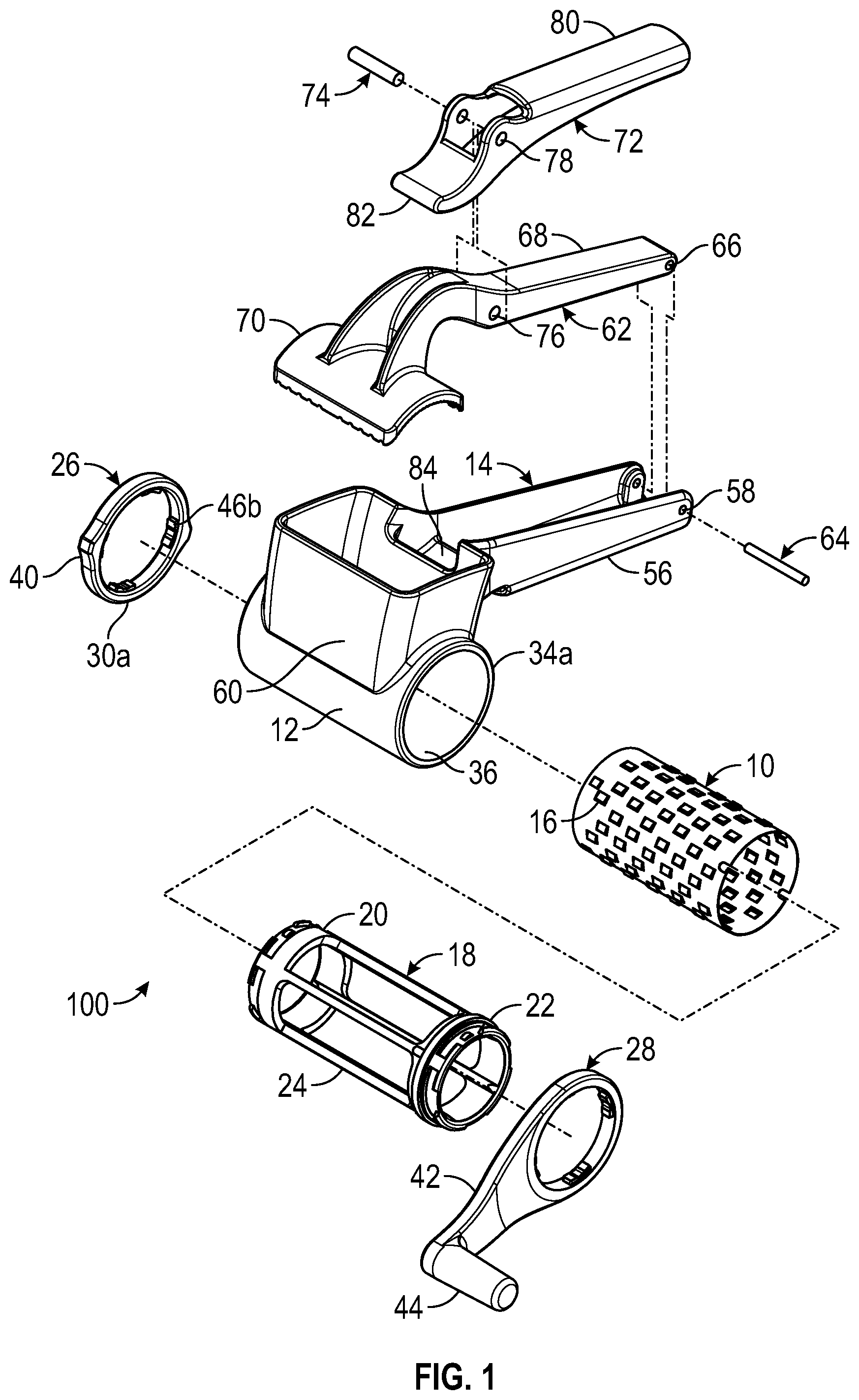 Patent US12376706 Figure 1 – Rotary grater