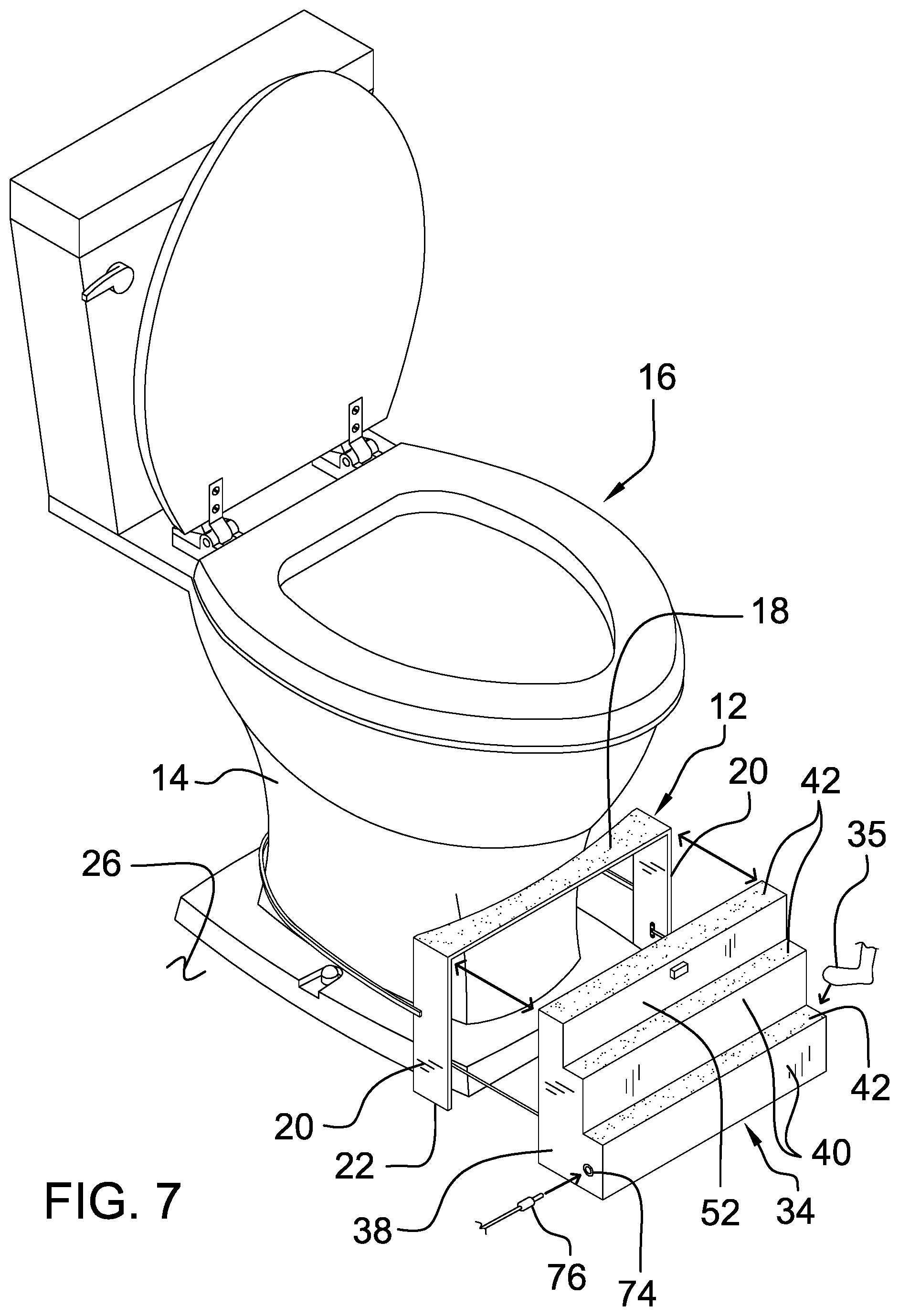 Patent US12376716 Figure 7 – Retractable toilet step device