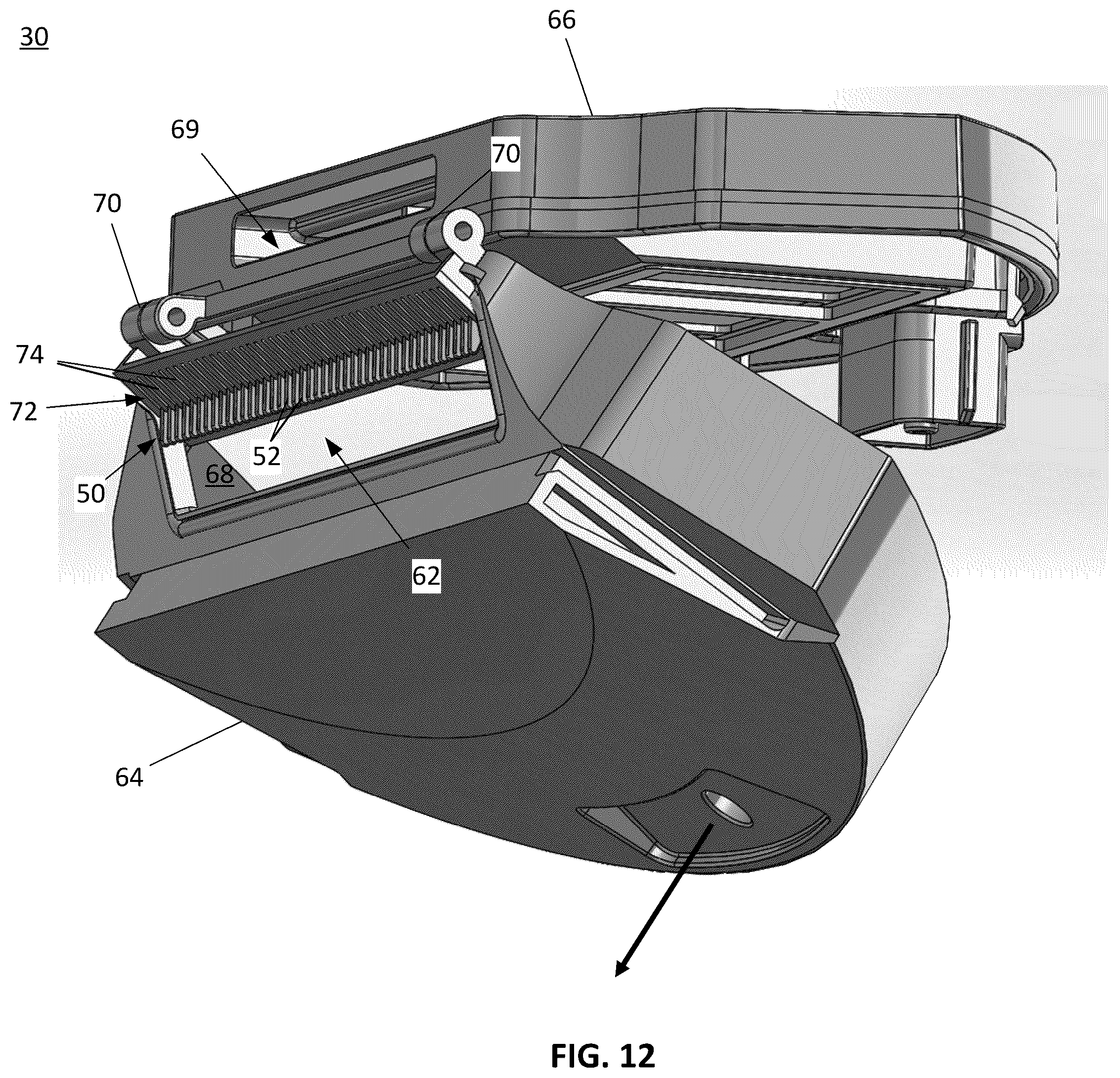 Patent US12376720 Figure 12 – Agitator with debrider and hair removal
