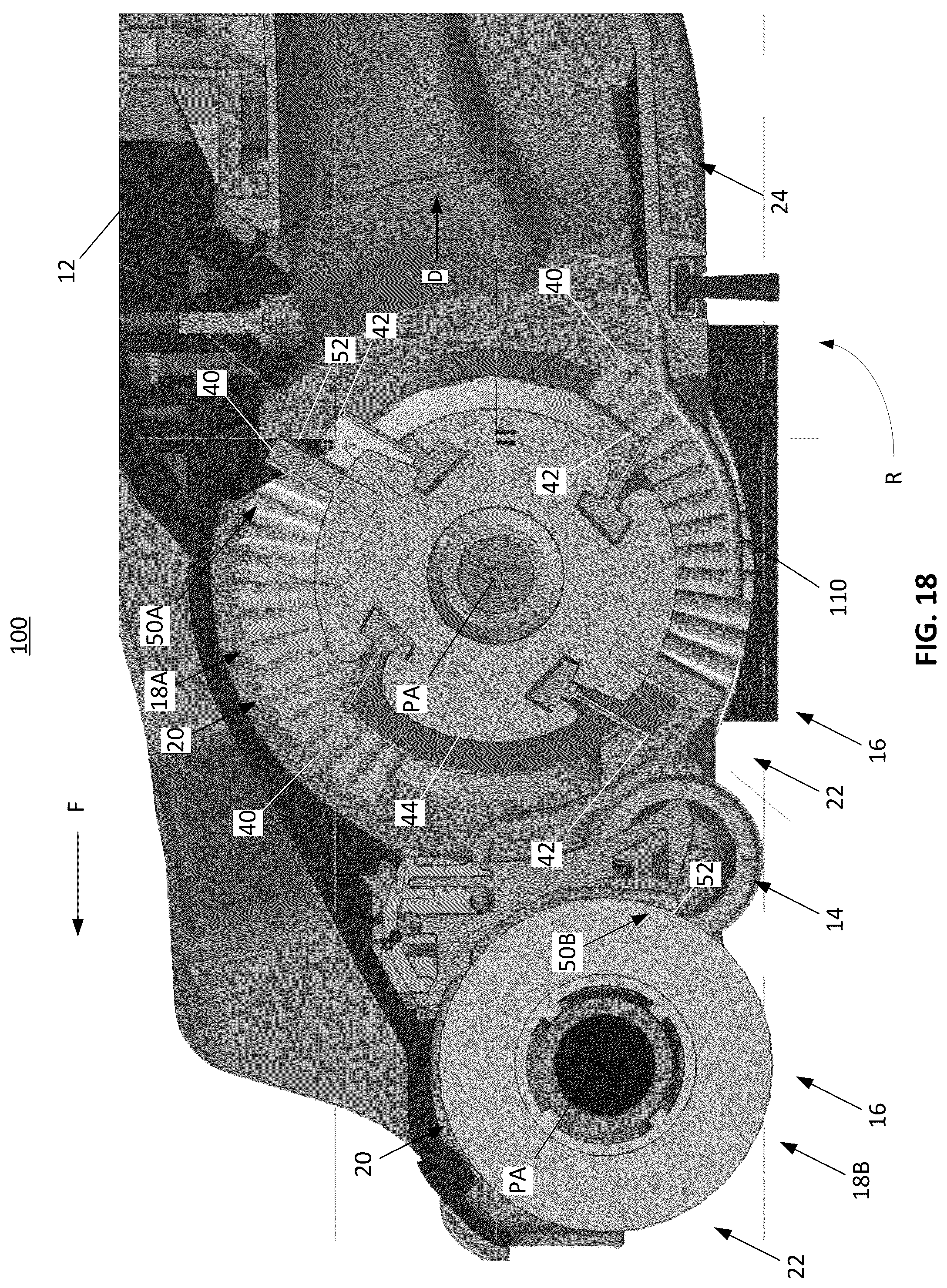Patent US12376720 Figure 18 – Agitator with debrider and hair removal