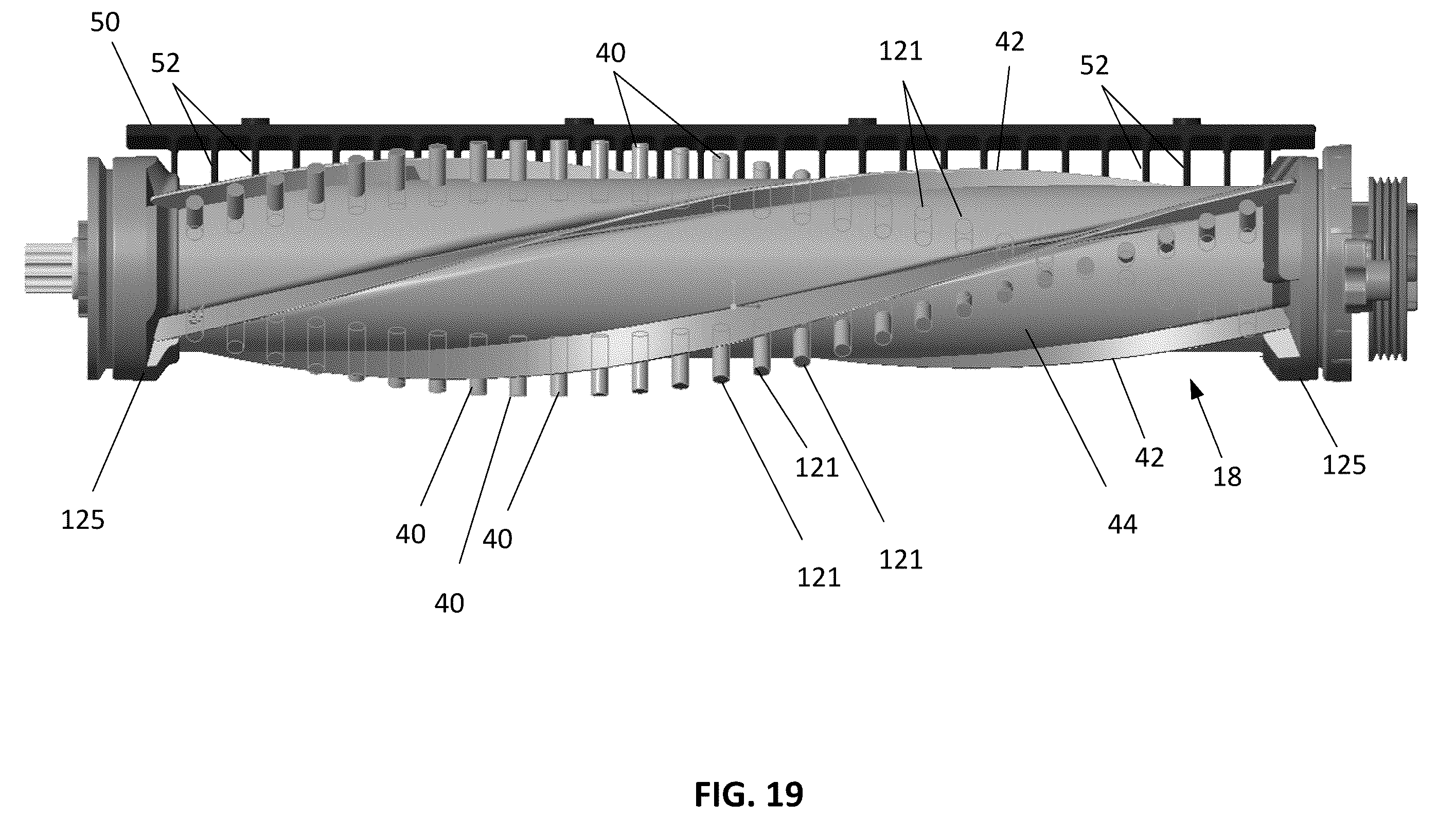 Patent US12376720 Figure 19 – Agitator with debrider and hair removal