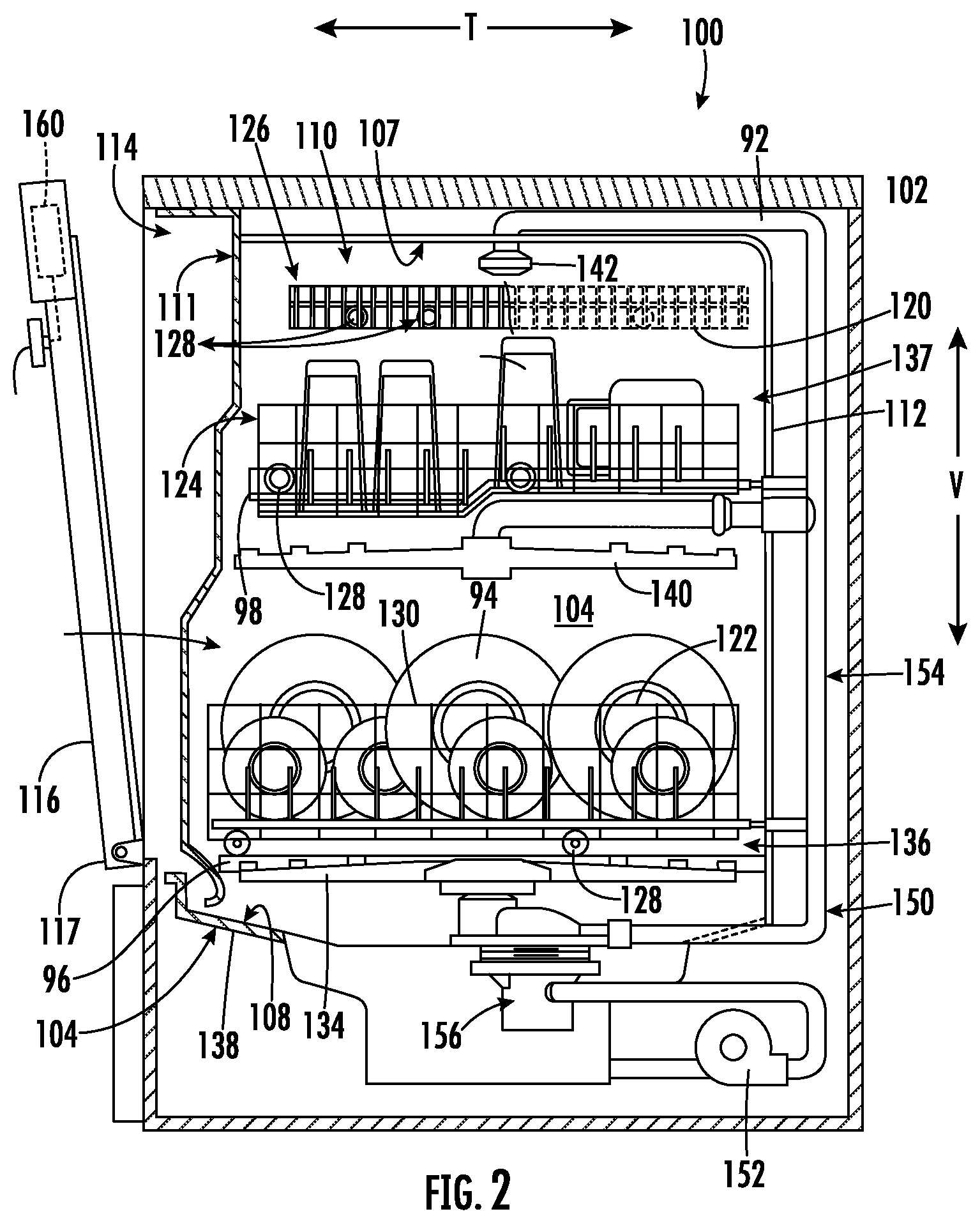 Patent US12376726 Figure 2 – Systems for preventing rotation of fill funnel in dishwashing appliances