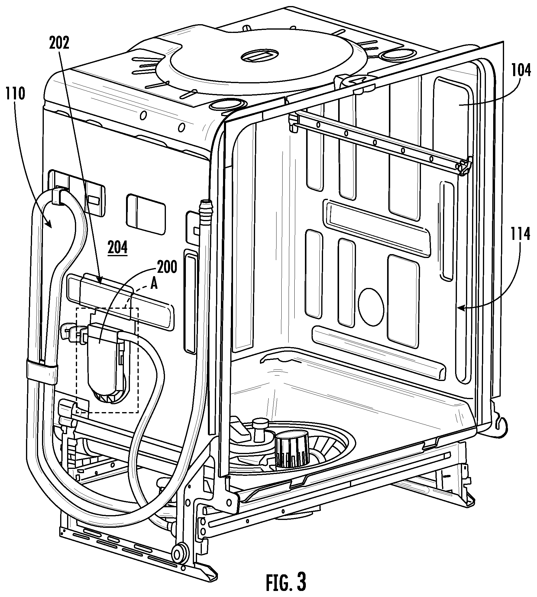 Patent US12376726 Figure 3 – Systems for preventing rotation of fill funnel in dishwashing appliances