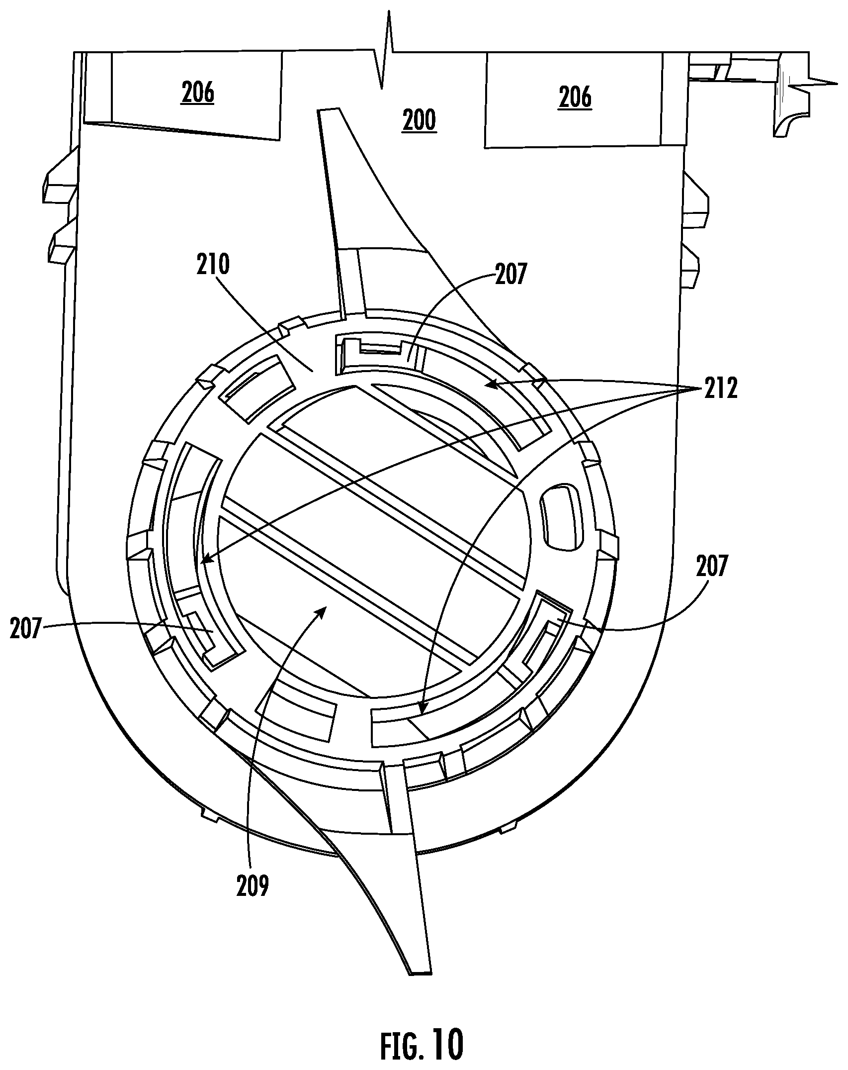 Patent US12376726 Figure 9 – Systems for preventing rotation of fill funnel in dishwashing appliances