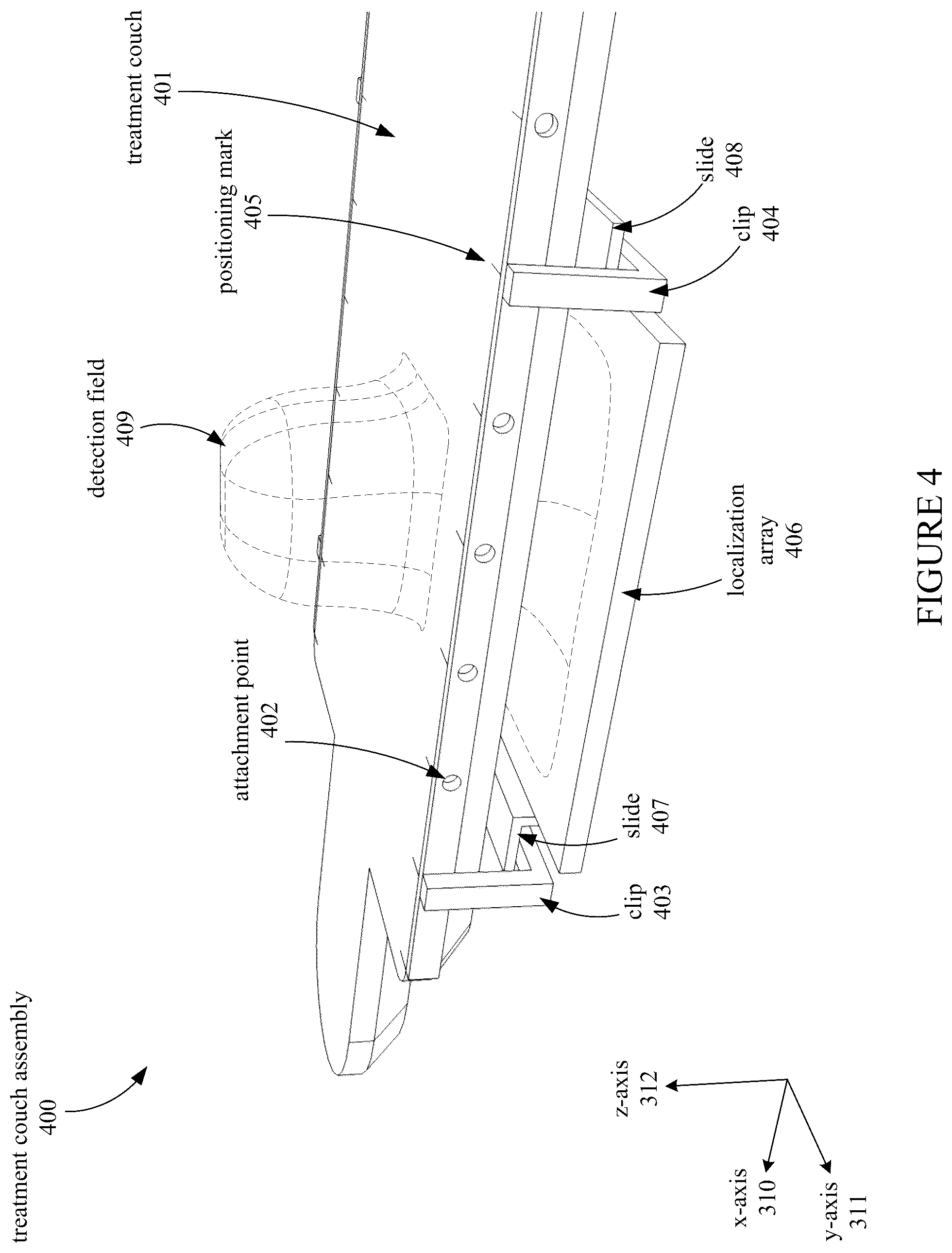 Patent US12376761 Figure 6 – Treatment couch with localization array