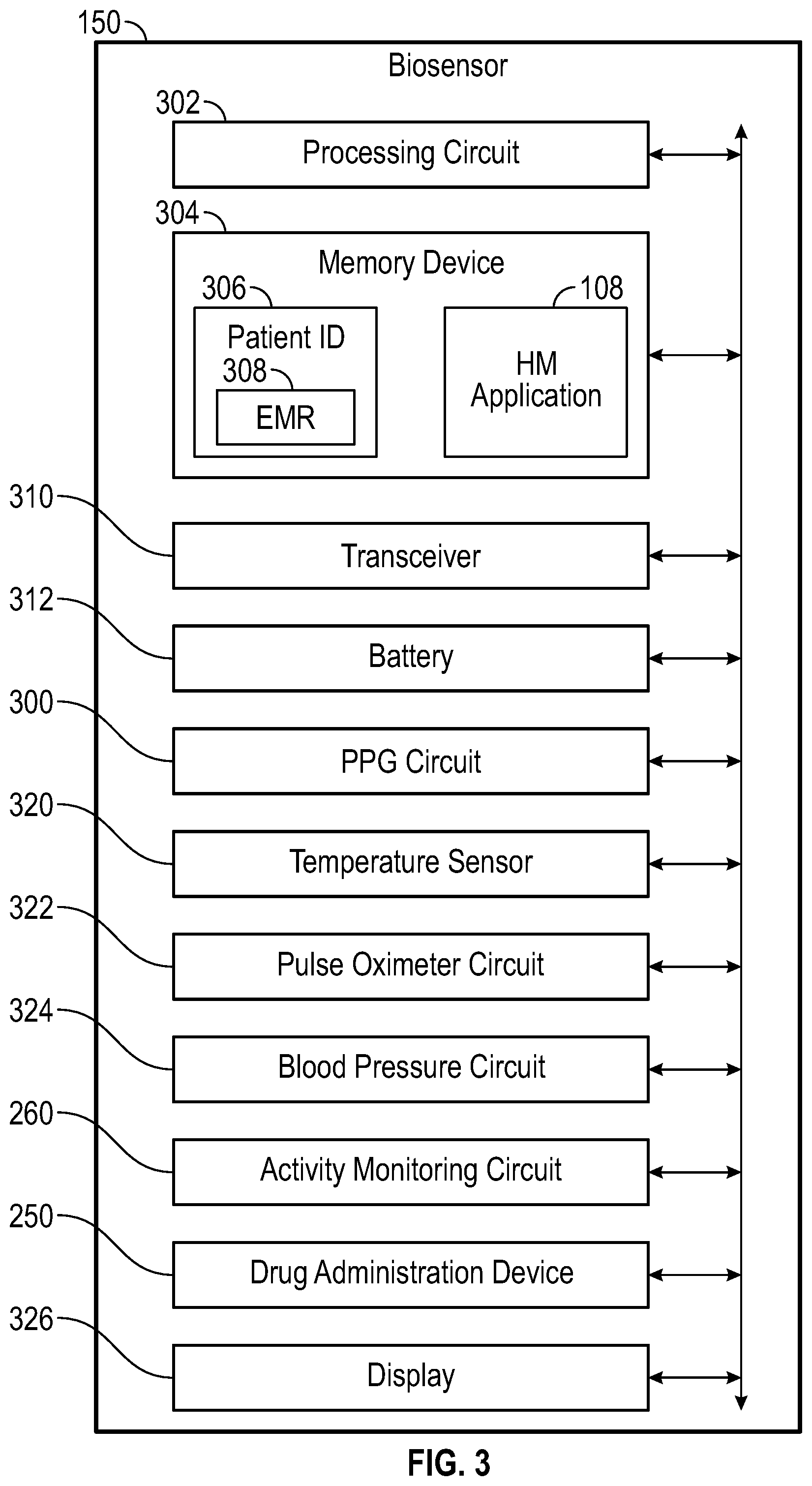 Patent US12376802 Figure 3 – System and method for health monitoring including a user device and biosensor
