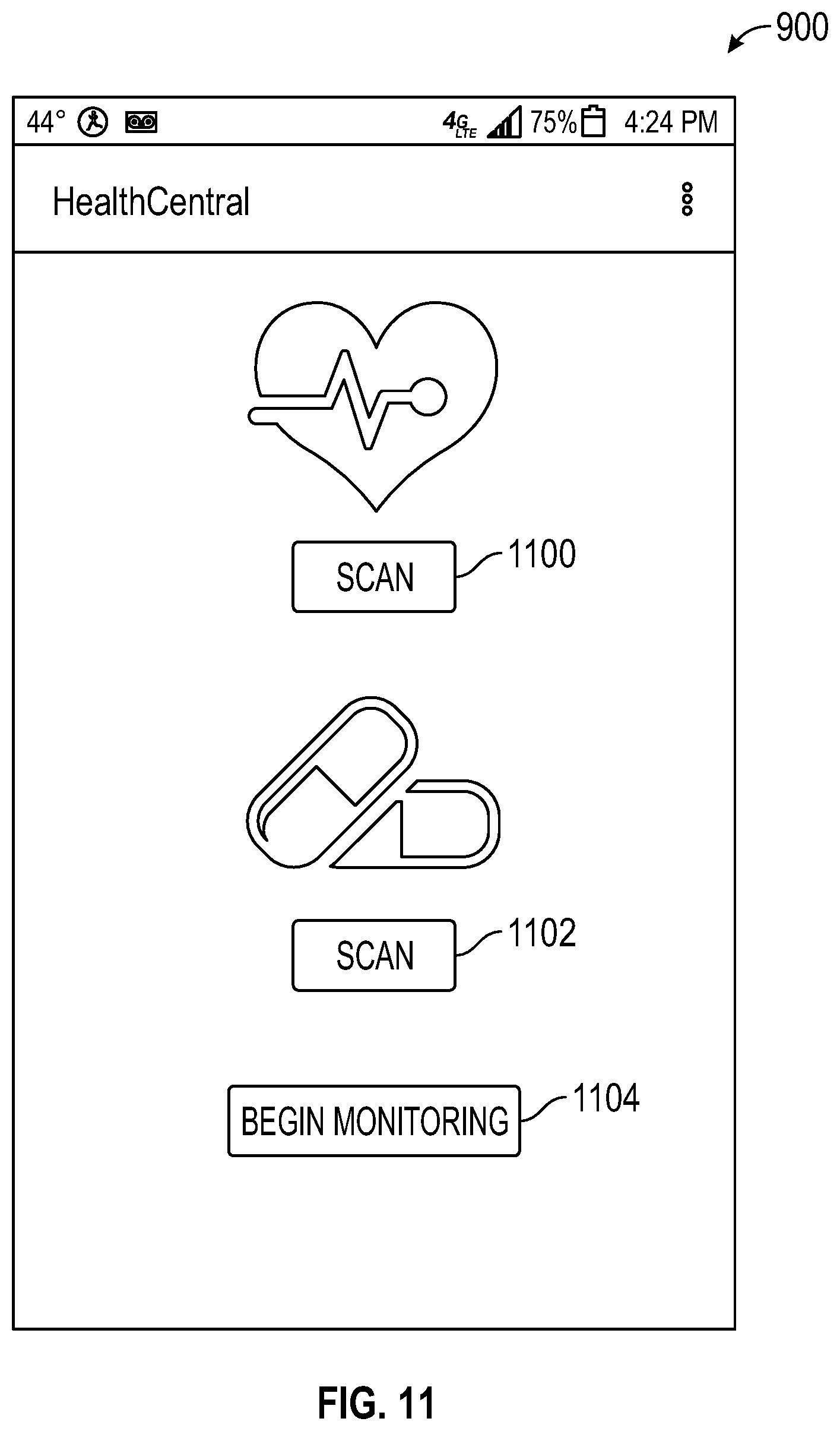 Patent US12376802 Figure 11 – System and method for health monitoring including a user device and biosensor