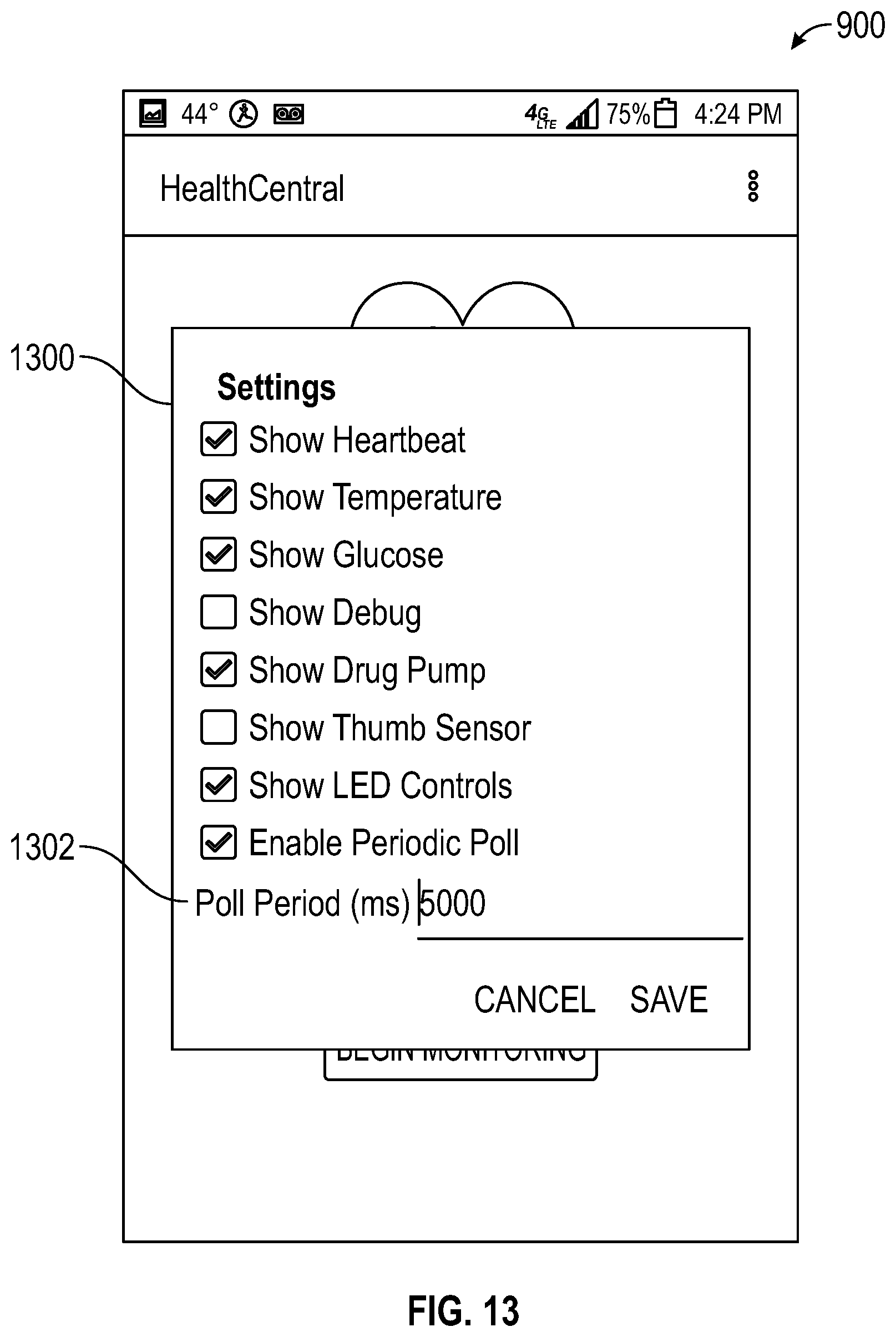 Patent US12376802 Figure 13 – System and method for health monitoring including a user device and biosensor