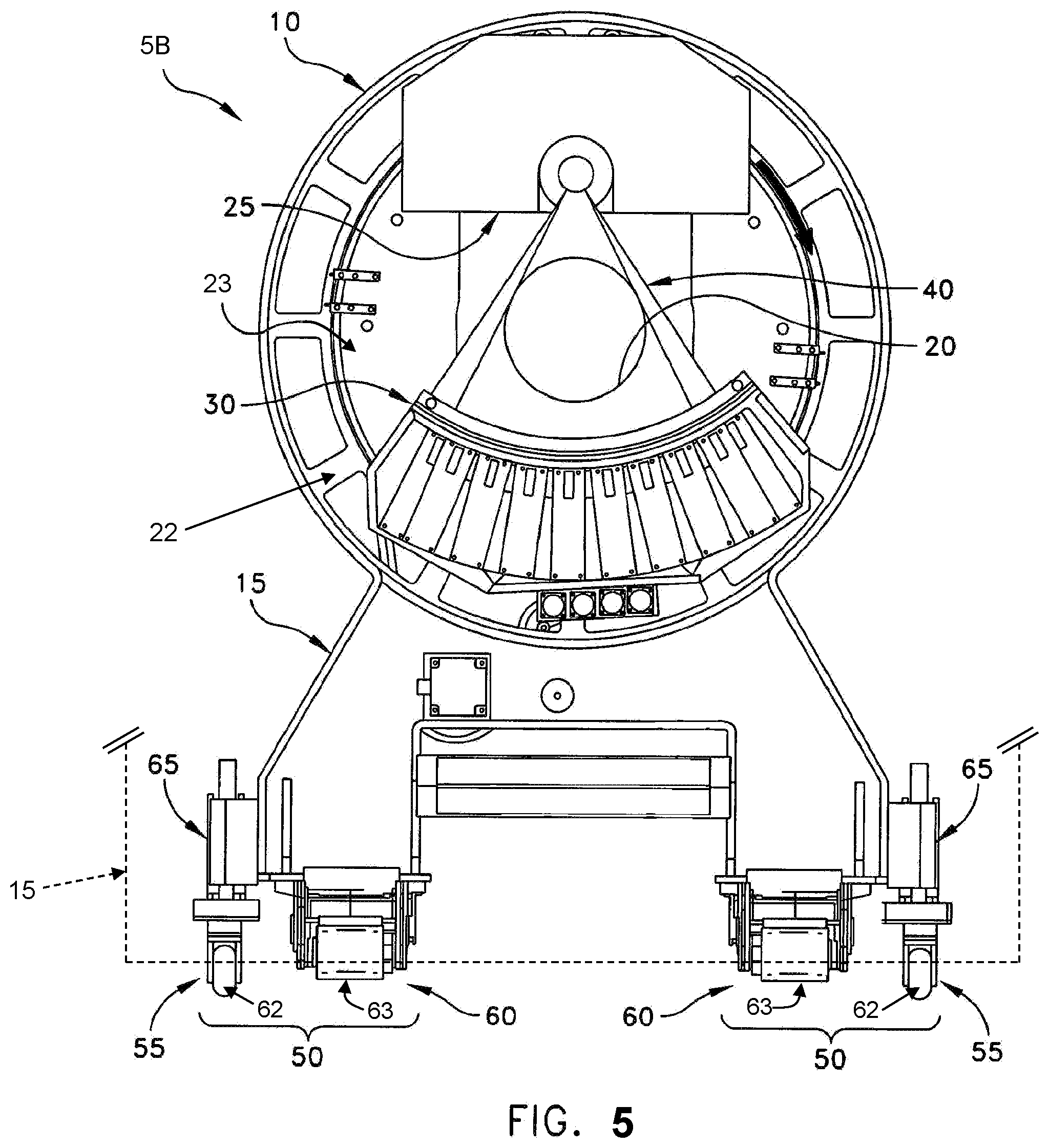 Patent US12376805 Figure 5 – Mobile CT imaging system comprising a mobile CT imaging machine with an on-board motorized bed and/or an on-board ultrasound imager