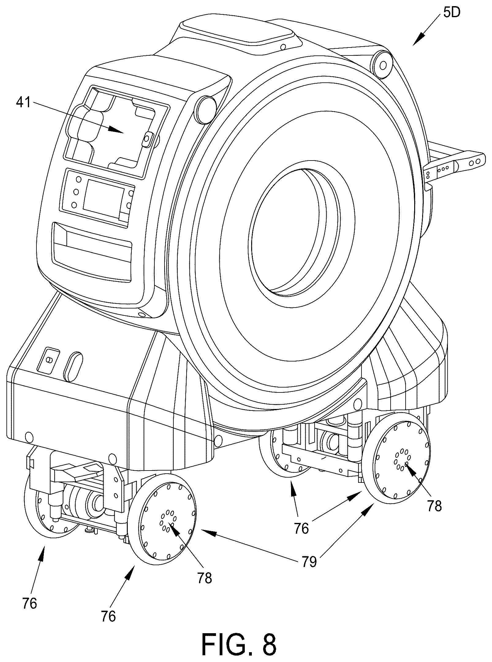 Patent US12376805 Figure 8 – Mobile CT imaging system comprising a mobile CT imaging machine with an on-board motorized bed and/or an on-board ultrasound imager