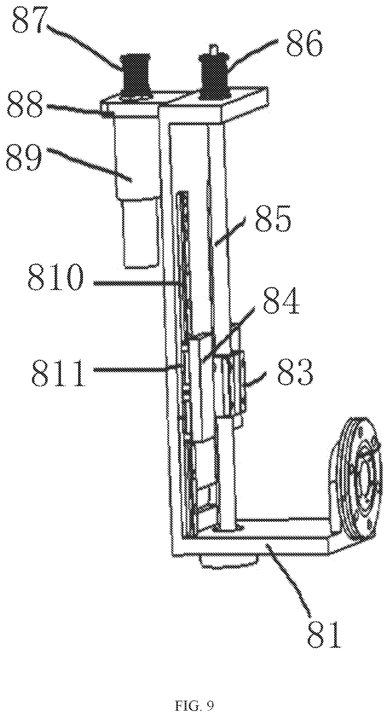 Patent US12376809 Figure 11 – Vehicle-mounted angiography machine with double-robotic-arm type structure