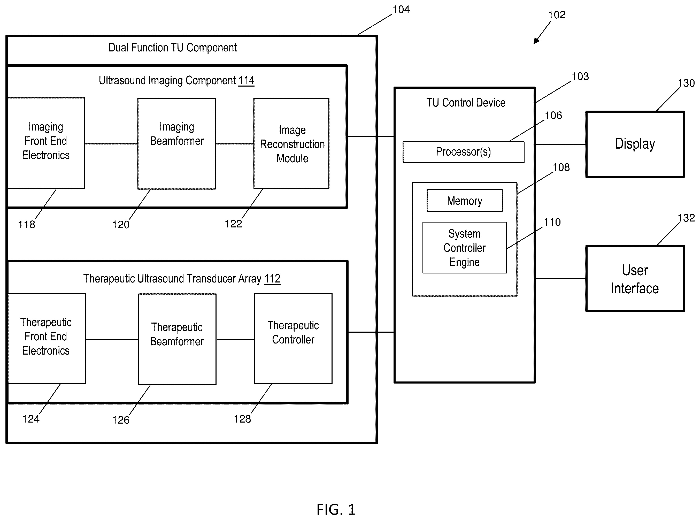 Patent US12376824 Figure 1 – Methods, systems, and computer readable media for utilizing a therapeutic ultrasound device to perform mitral valve decalcification