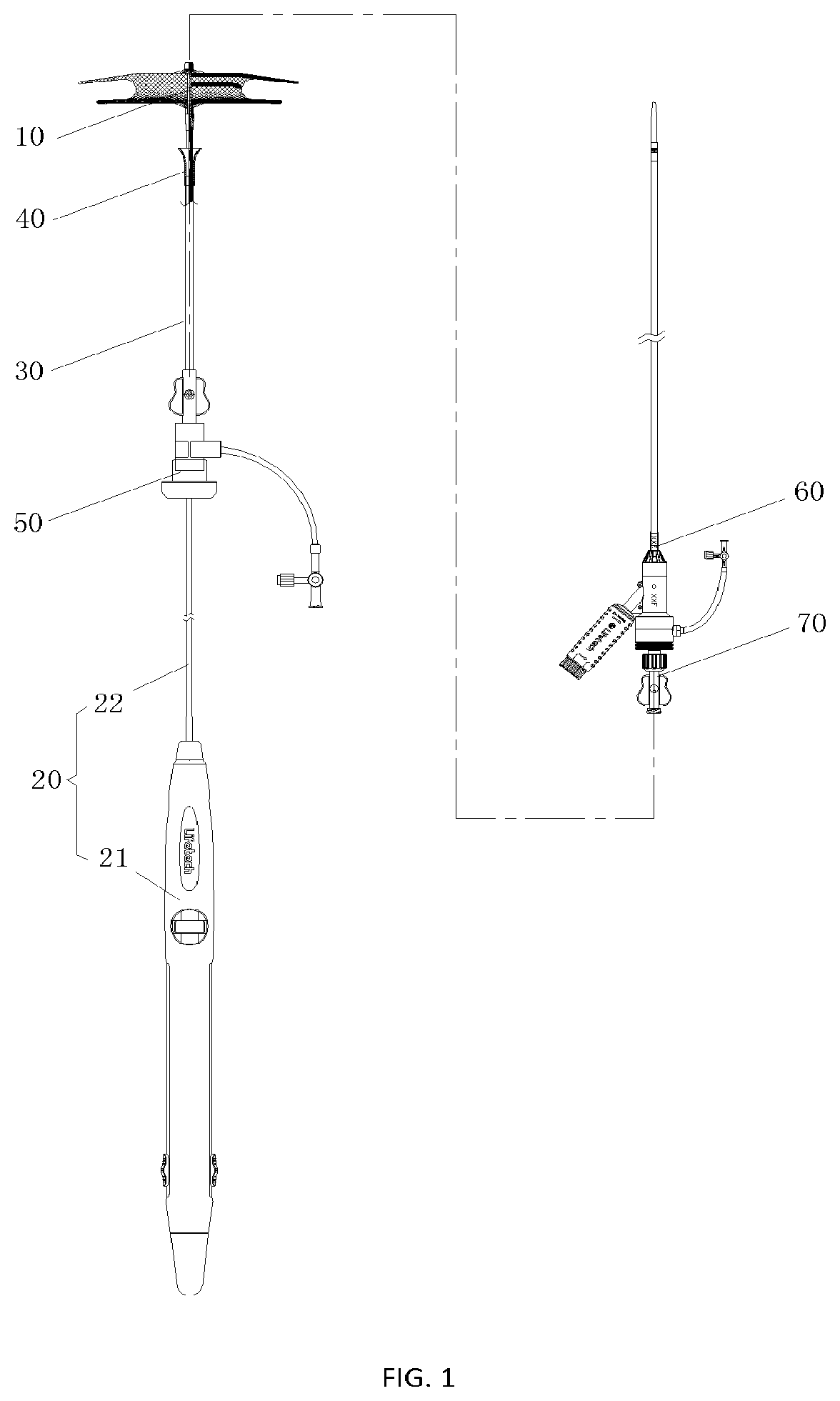 Patent US12376840 Figure 1 – Occluder pushing device and transport system