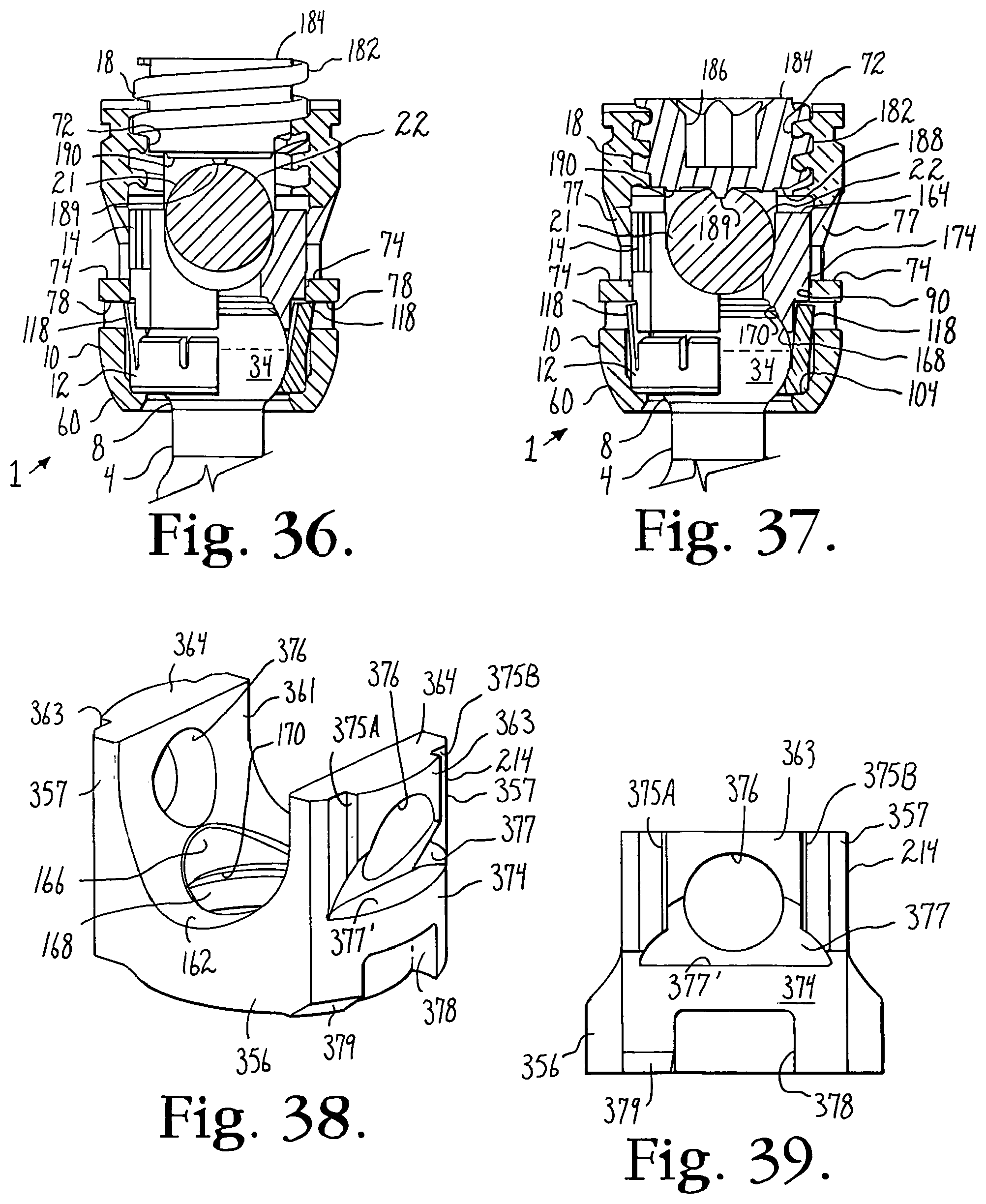 Patent US12376886 Figure 9 – Pivotal bone anchor assembly with retainer pre-positioned in expansion chamber and tool-deployable insert