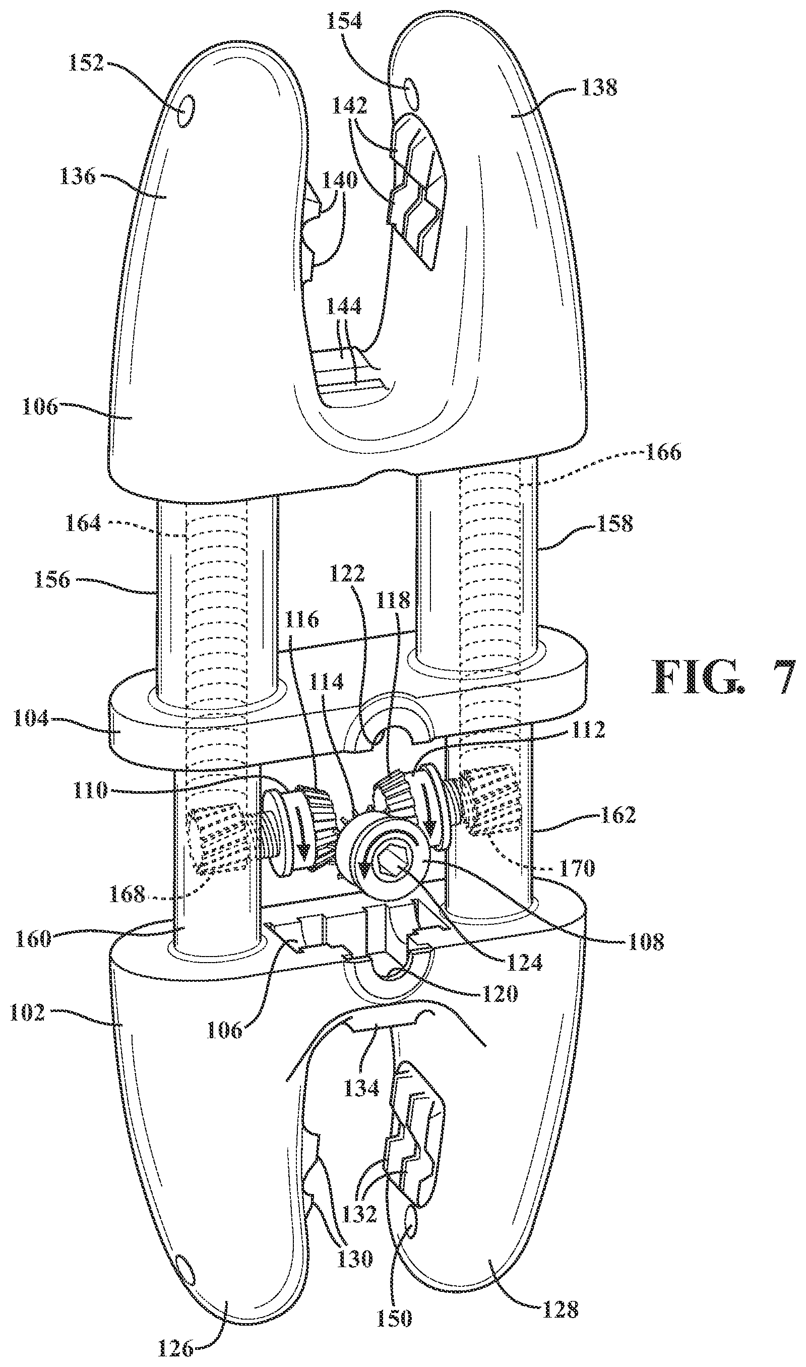 Patent US12376889 Figure 7 – Expandable spring stepped in jack for installation between upper and lower succeeding articular processes