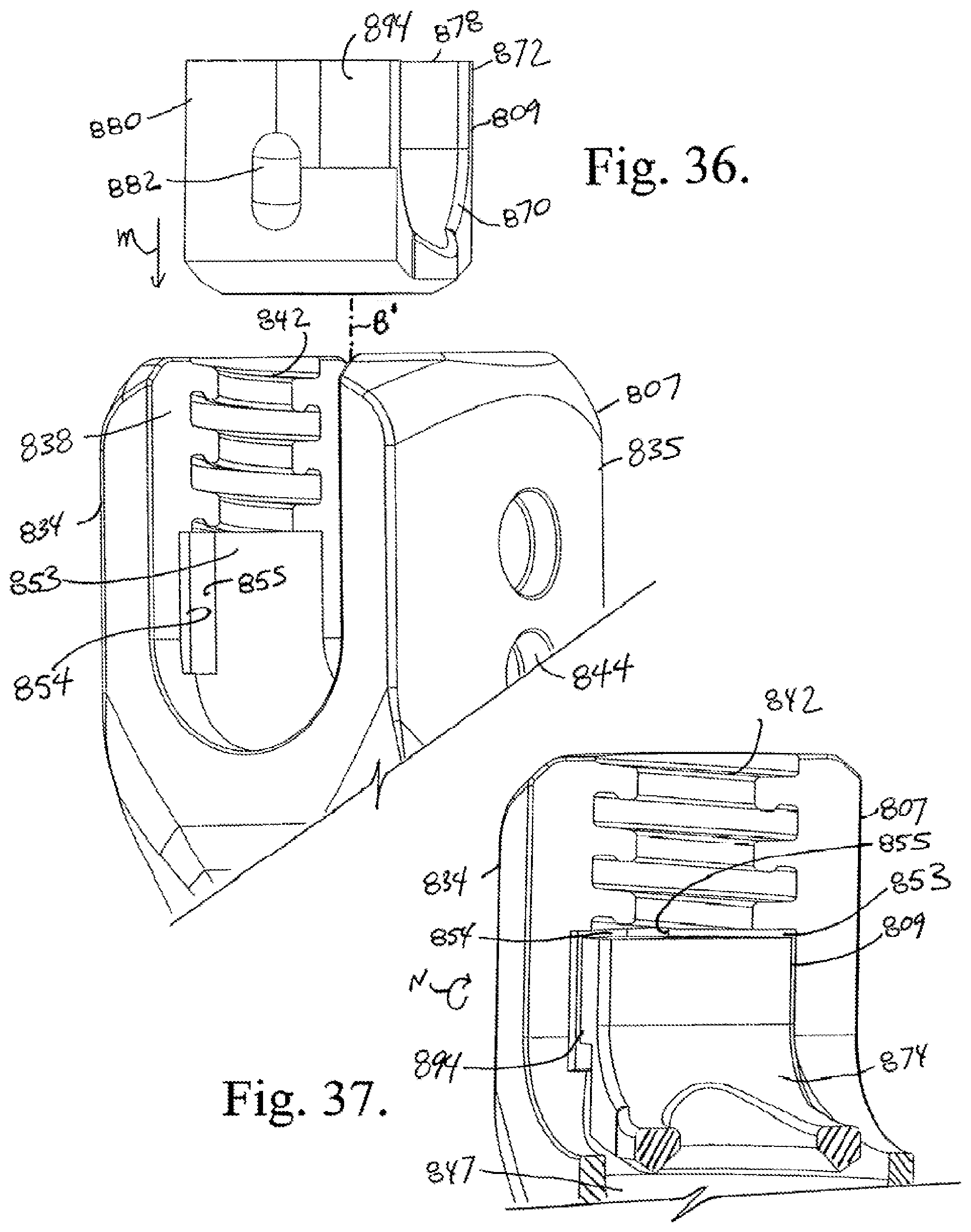 Patent US12376894 Figure 14 – Pivotal bone anchor assembly with ring retainer and twist-in-place pressure insert
