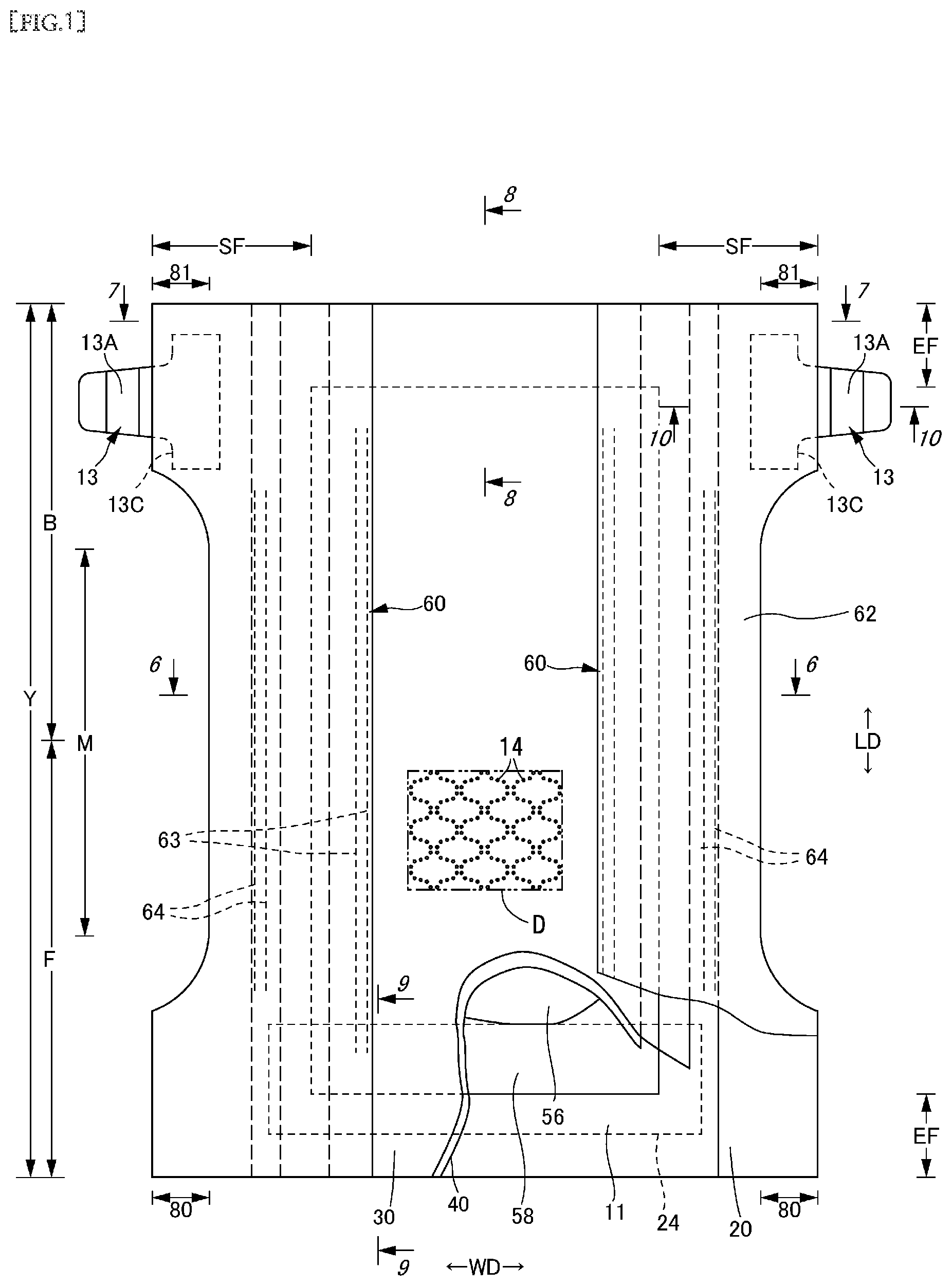 Patent US12377002 Figure 1 – Disposable wearing article