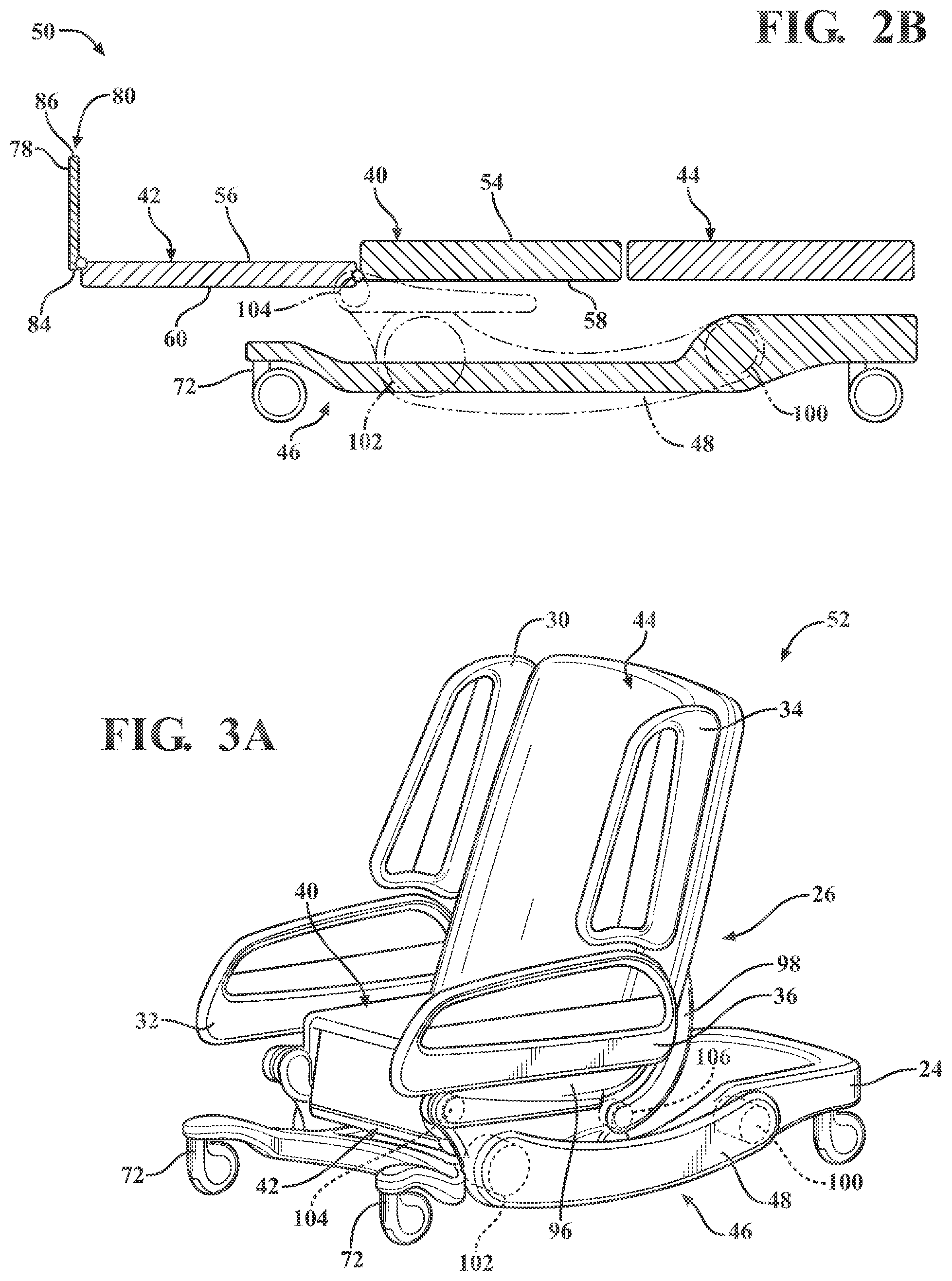 Patent US12377004 Figure 2 – Patient support systems with a chair configuration and a stowable foot section