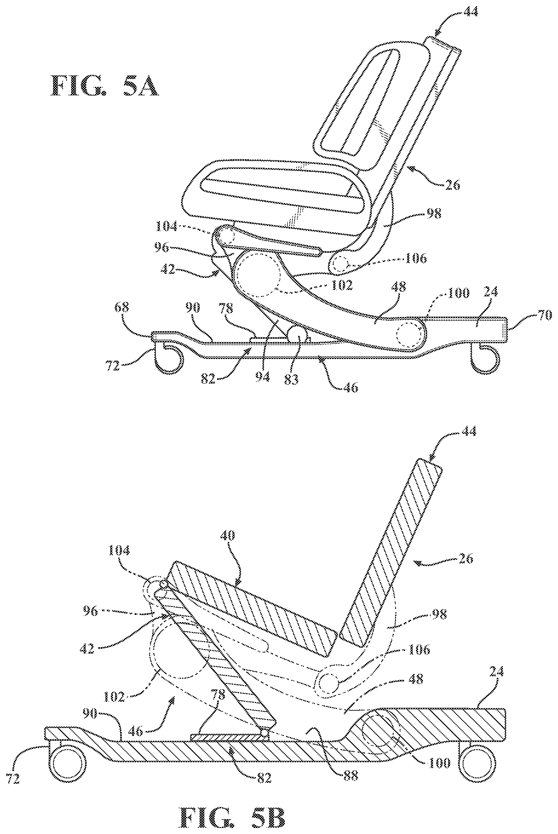 Patent US12377004 Figure 4 – Patient support systems with a chair configuration and a stowable foot section