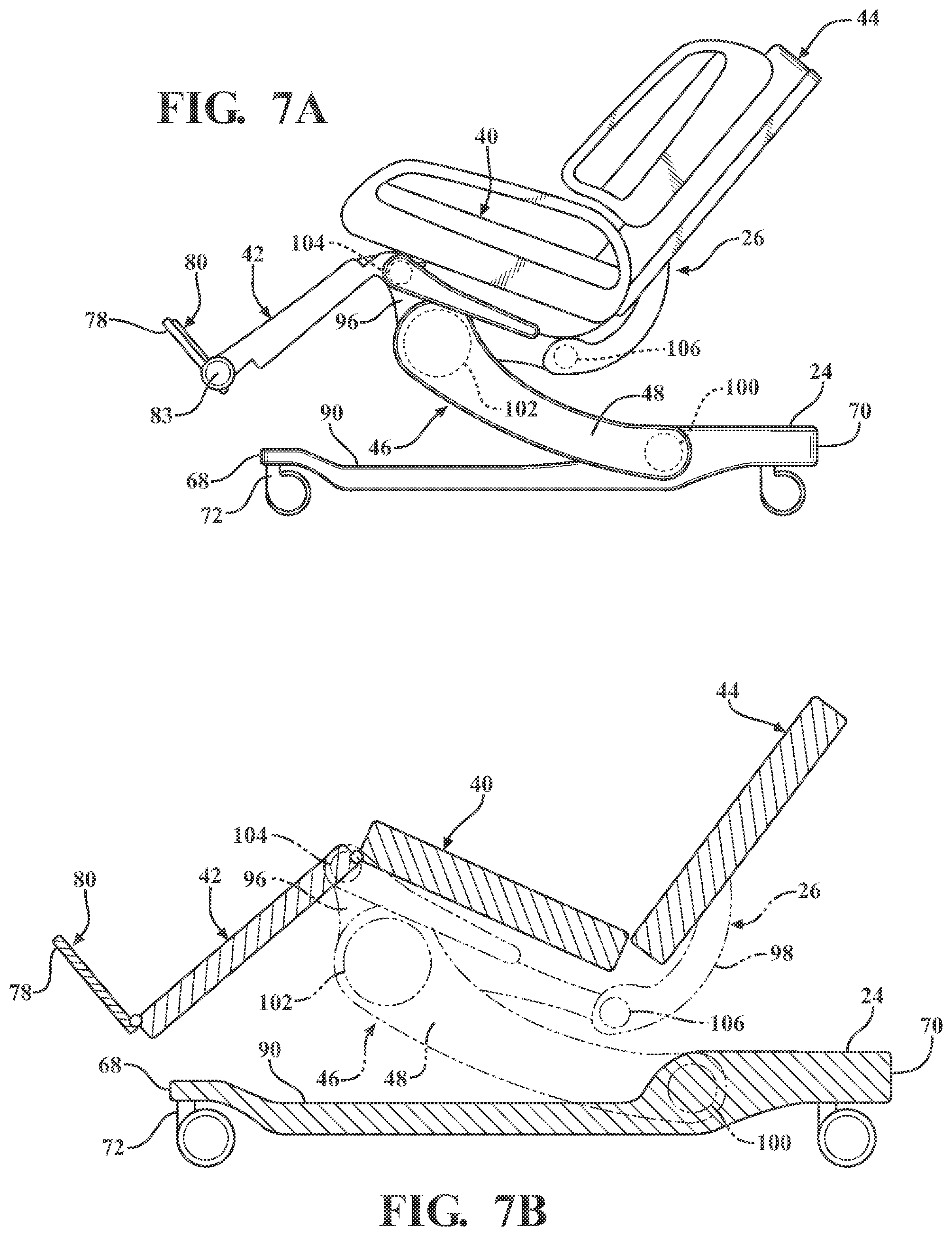 Patent US12377004 Figure 6 – Patient support systems with a chair configuration and a stowable foot section