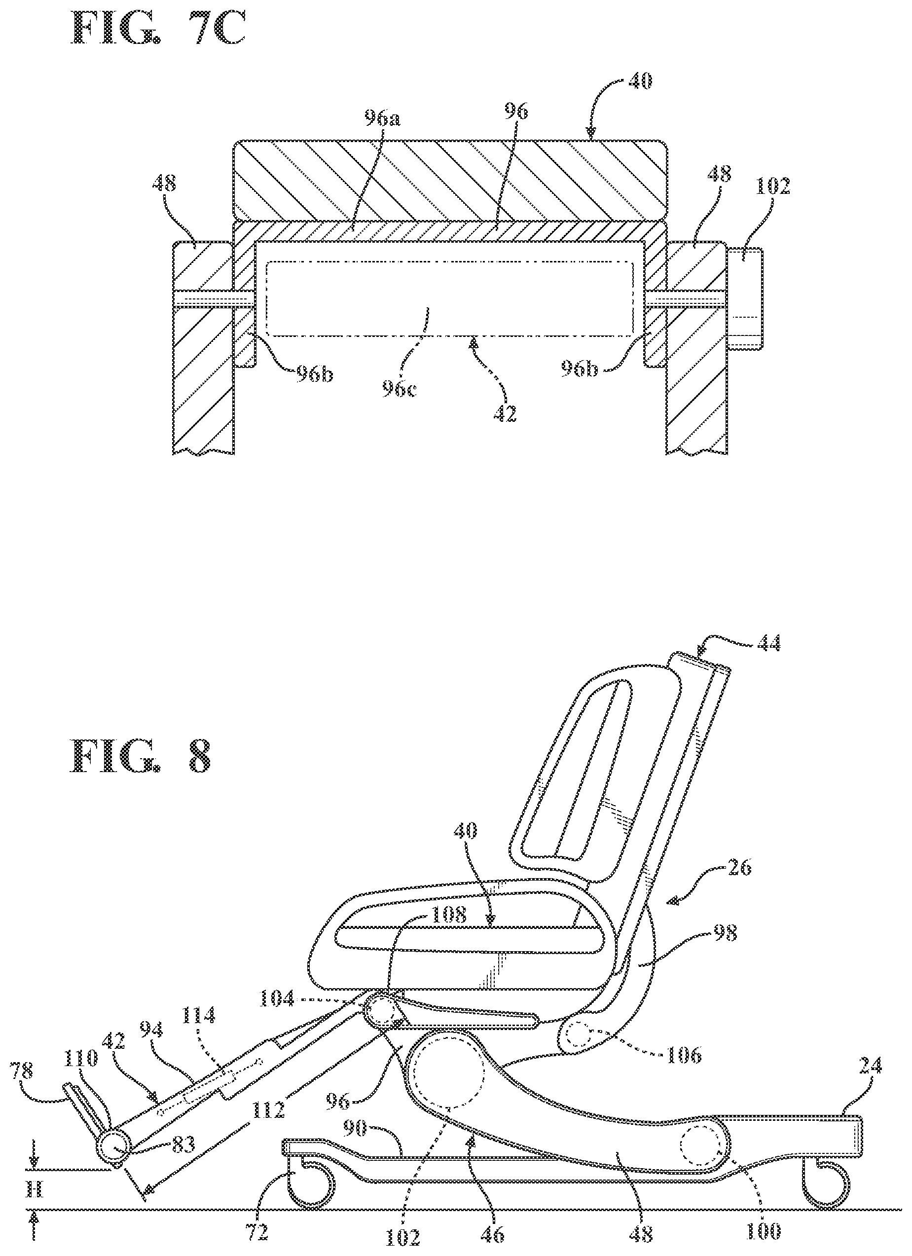 Patent US12377004 Figure 7 – Patient support systems with a chair configuration and a stowable foot section