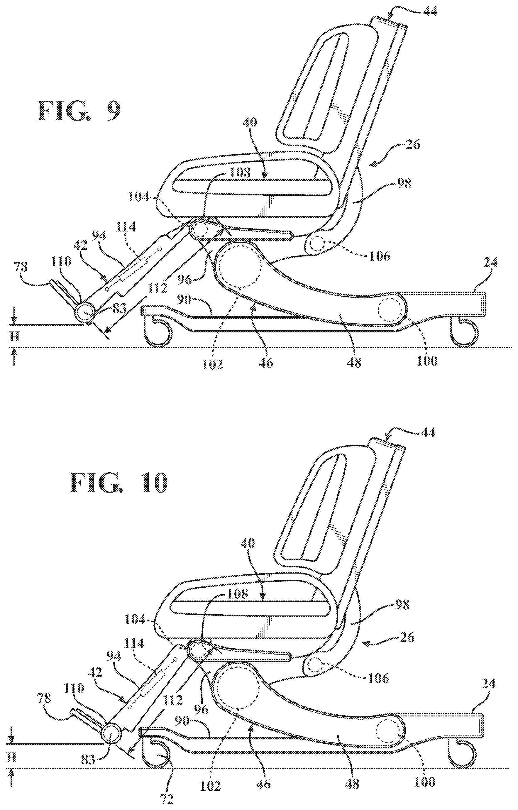 Patent US12377004 Figure 8 – Patient support systems with a chair configuration and a stowable foot section