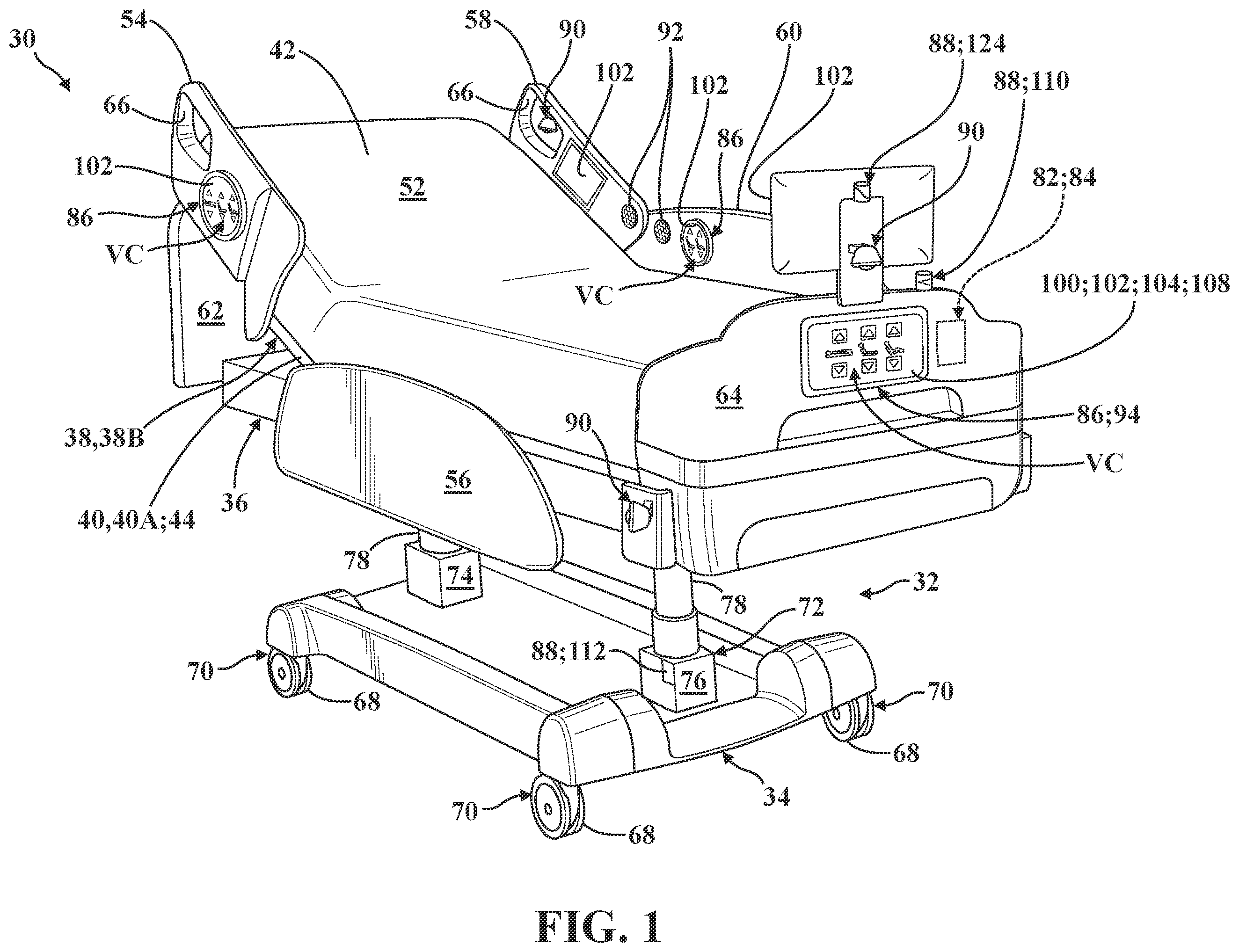 Patent US12377005 Figure 1 – Patient support apparatus control systems