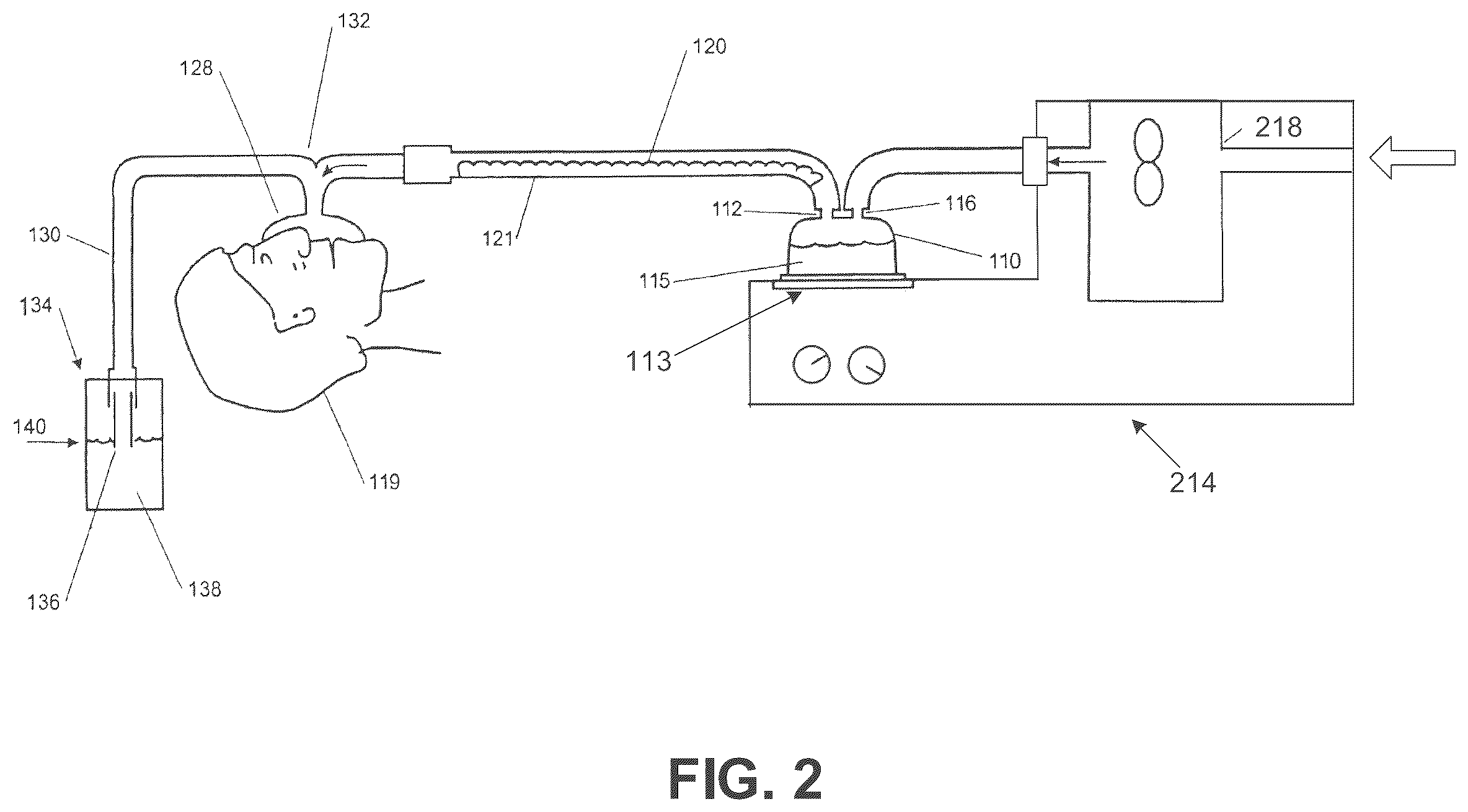 Patent US12377239 Figure 2 – Respiratory device for providing bubble CPAP