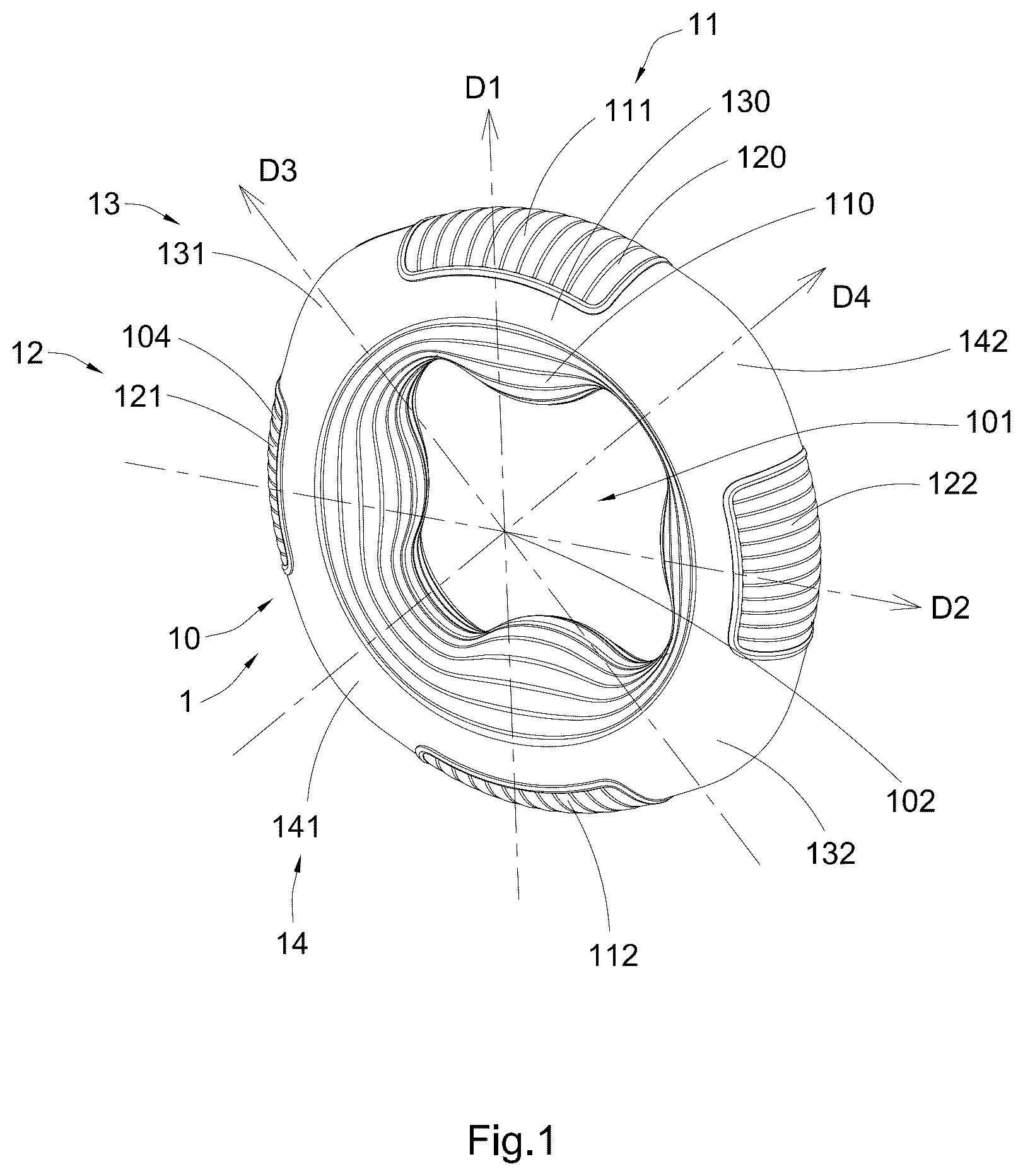 Patent US12377315 Figure 1 – Multi-resistance hand gripper ring