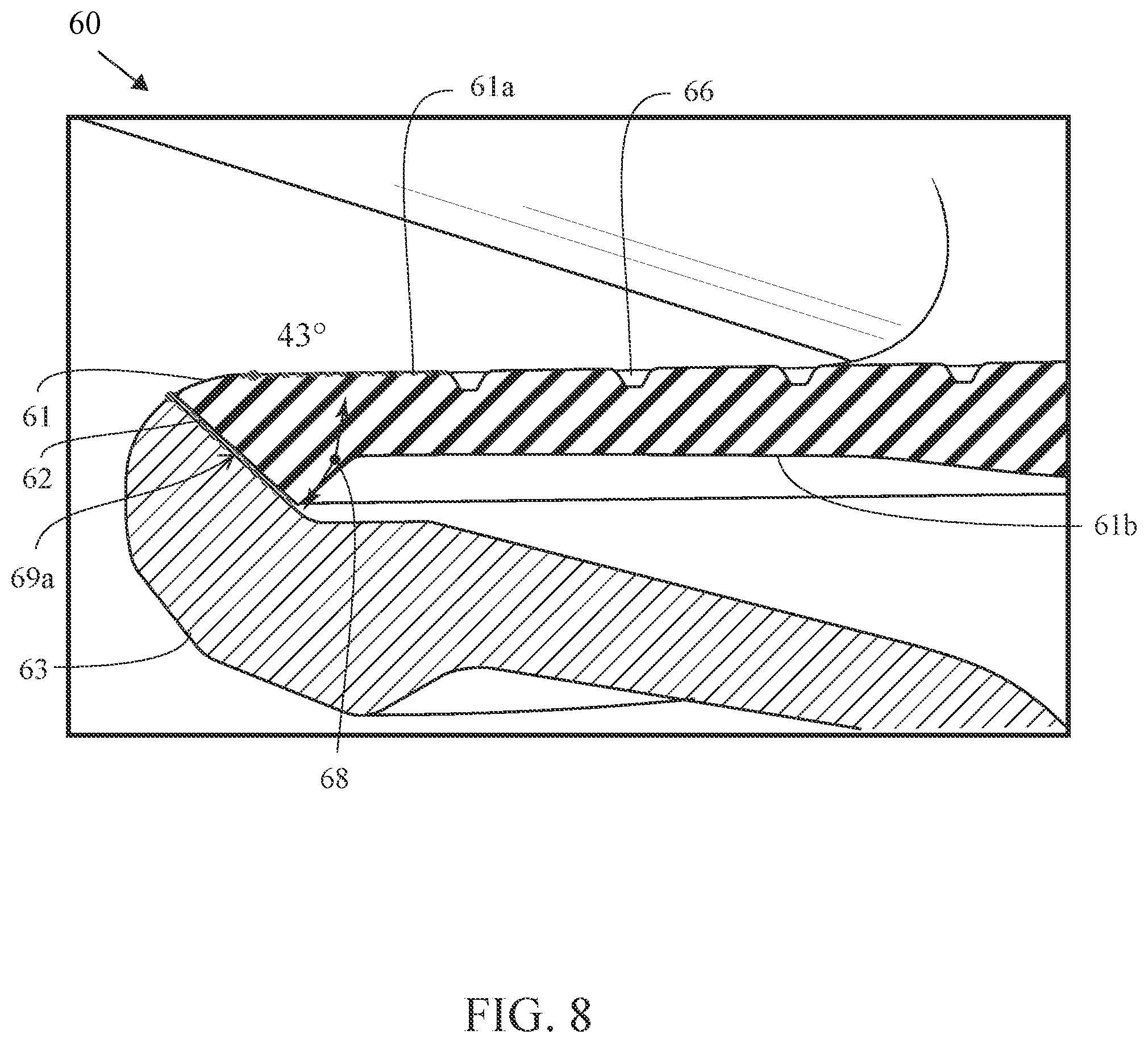Patent US12377323 Figure 8 – Golf club head with miter joint for brazing
