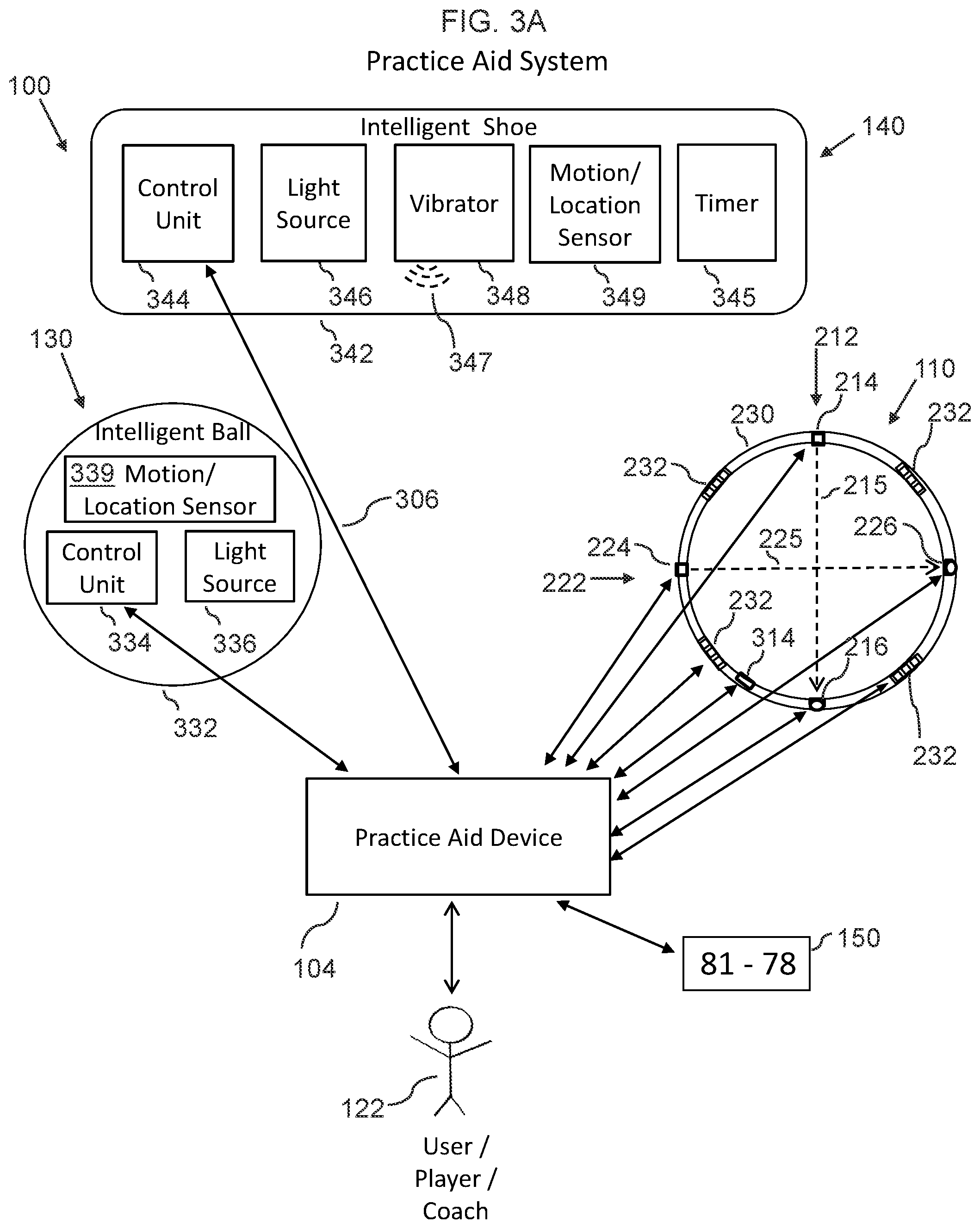 Patent US12377335 Figure 4 – Practice aid system