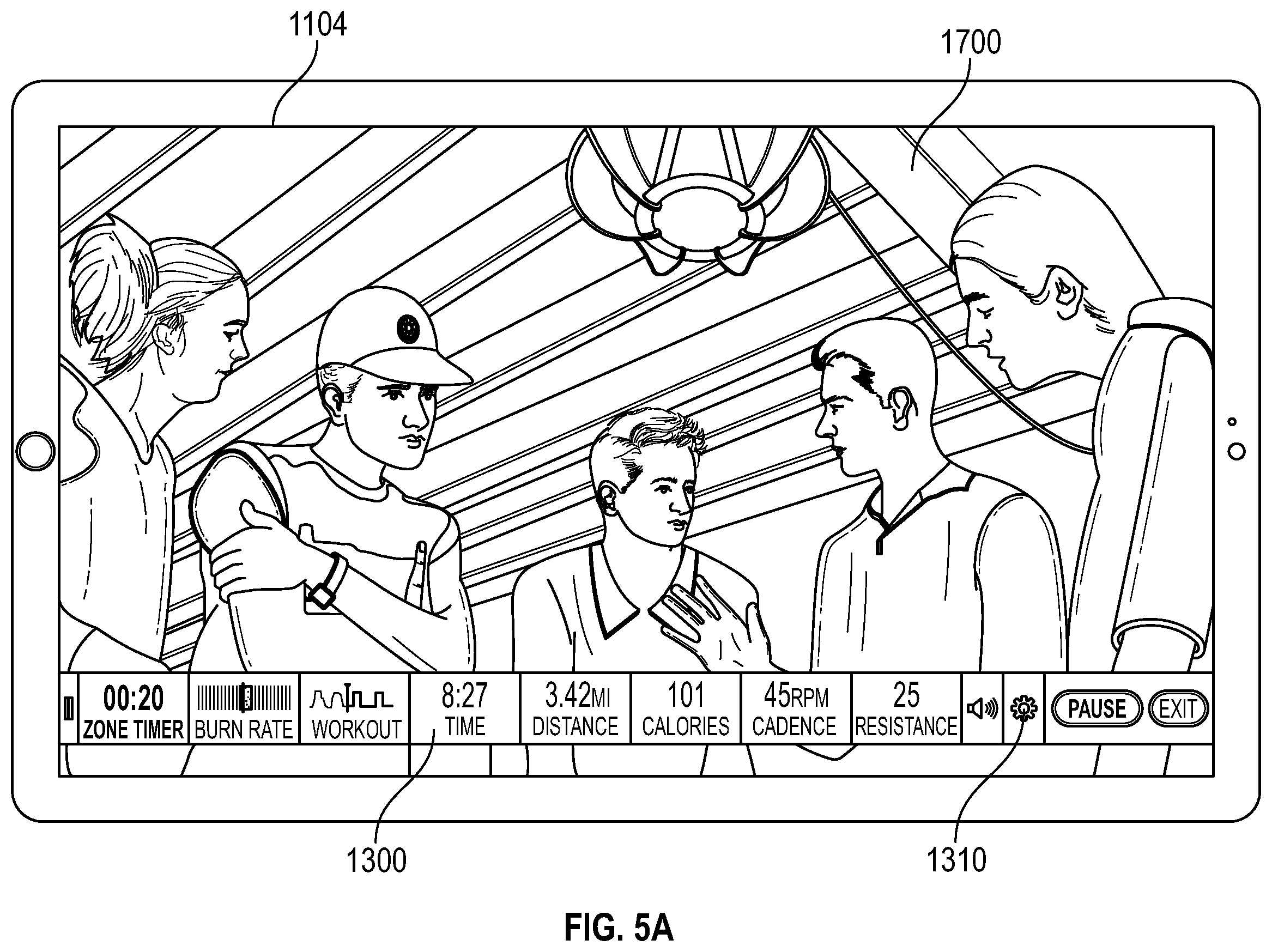 Patent US12377338 Figure 5 – Modular metrics bar for an exercise machine