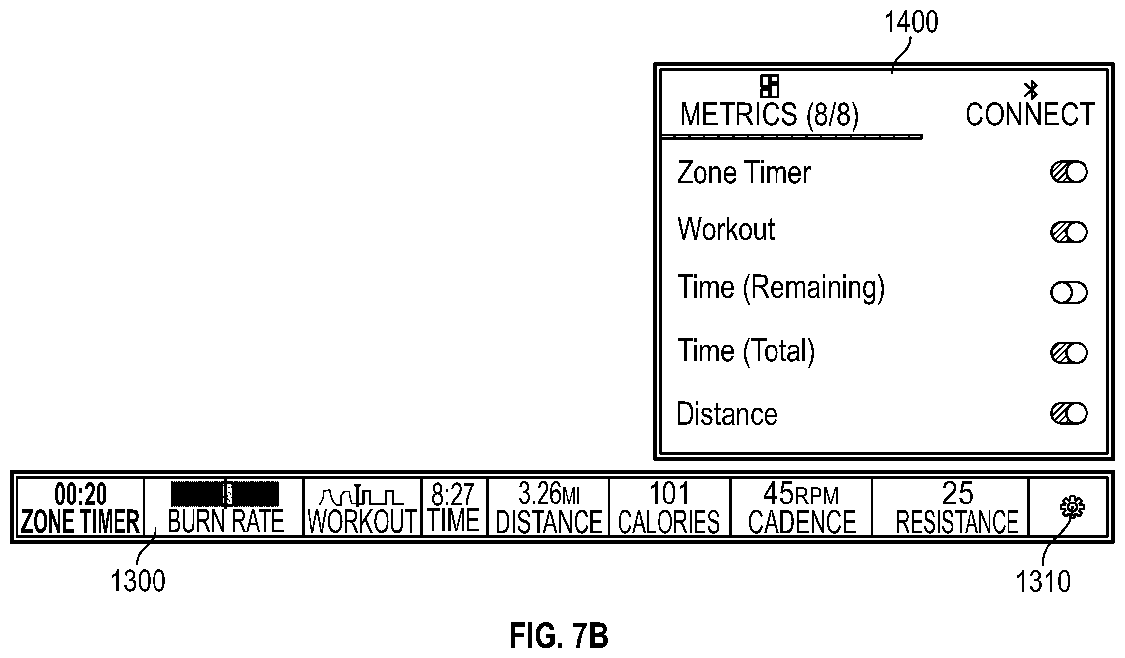 Patent US12377338 Figure 10 – Modular metrics bar for an exercise machine