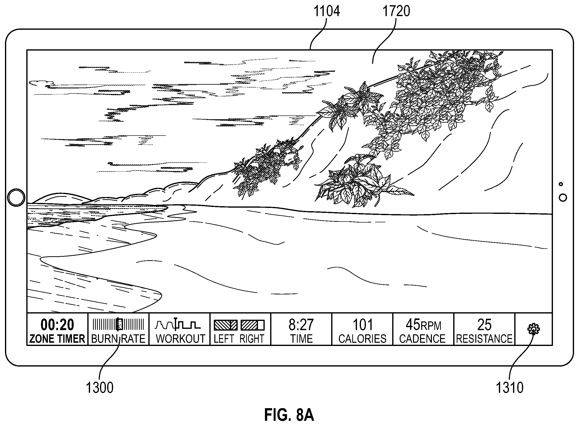 Patent US12377338 Figure 11 – Modular metrics bar for an exercise machine