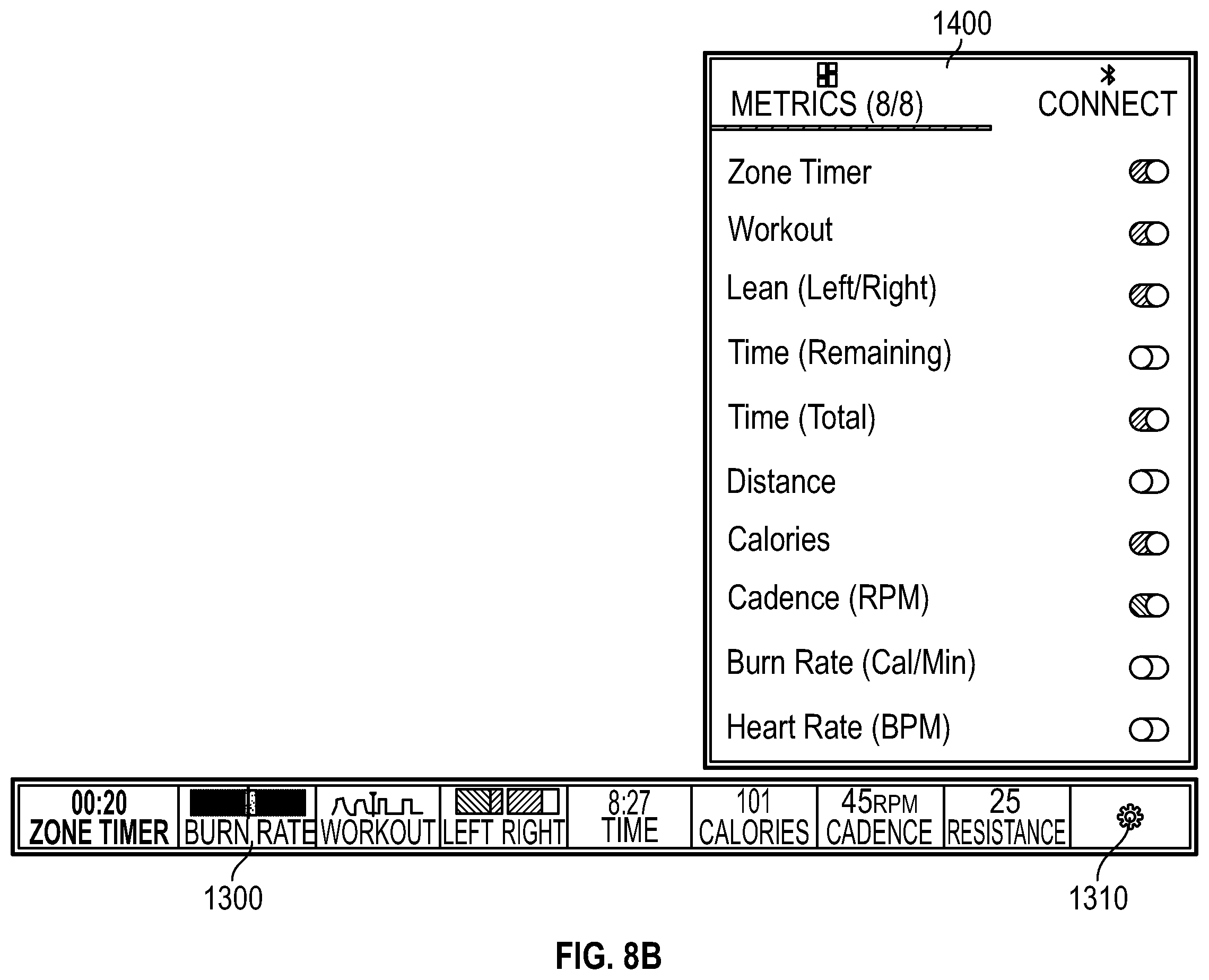 Patent US12377338 Figure 12 – Modular metrics bar for an exercise machine