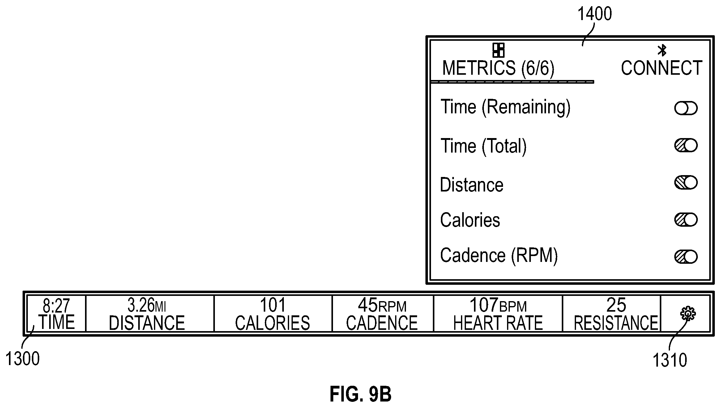 Patent US12377338 Figure 14 – Modular metrics bar for an exercise machine