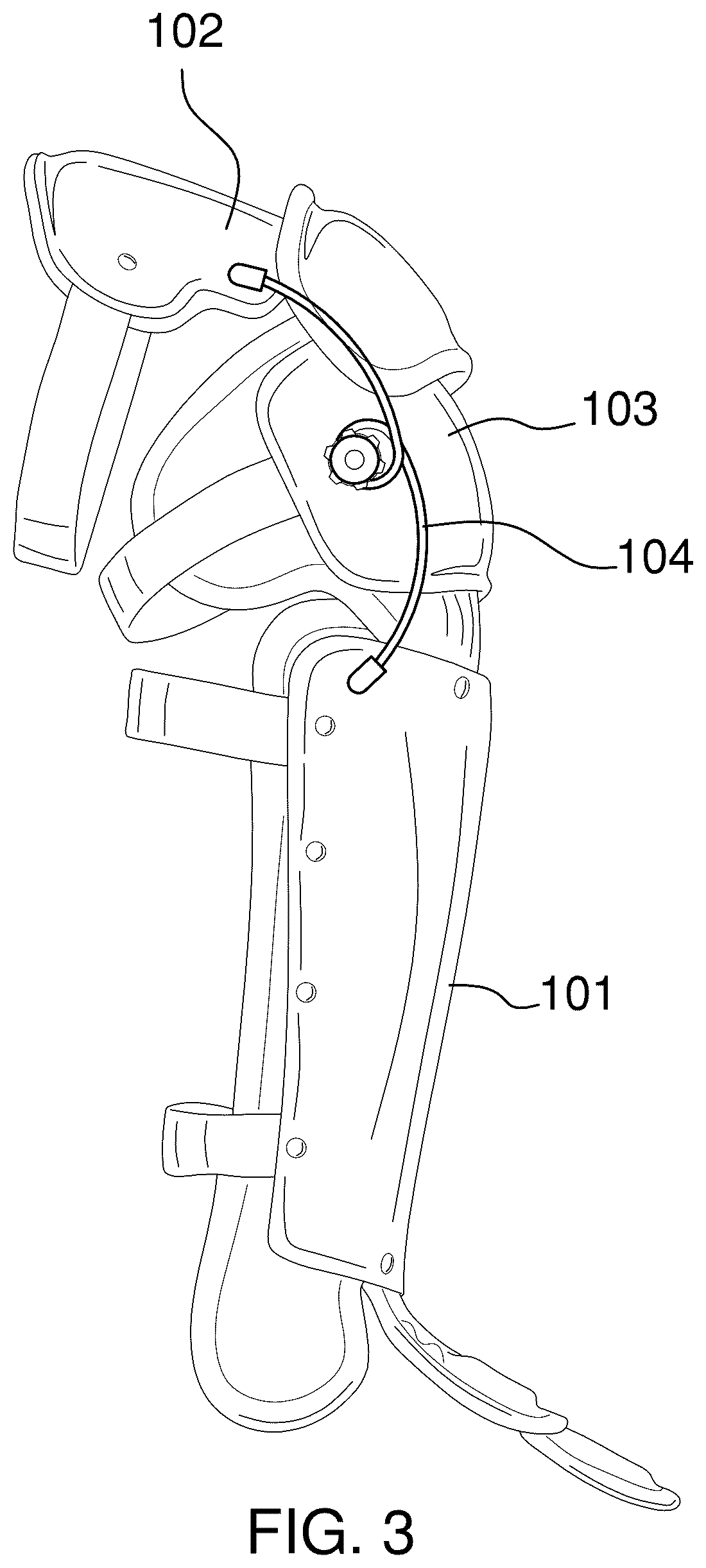 Patent US12377339 Figure 3 – Shin guard with a spring biased knee joint