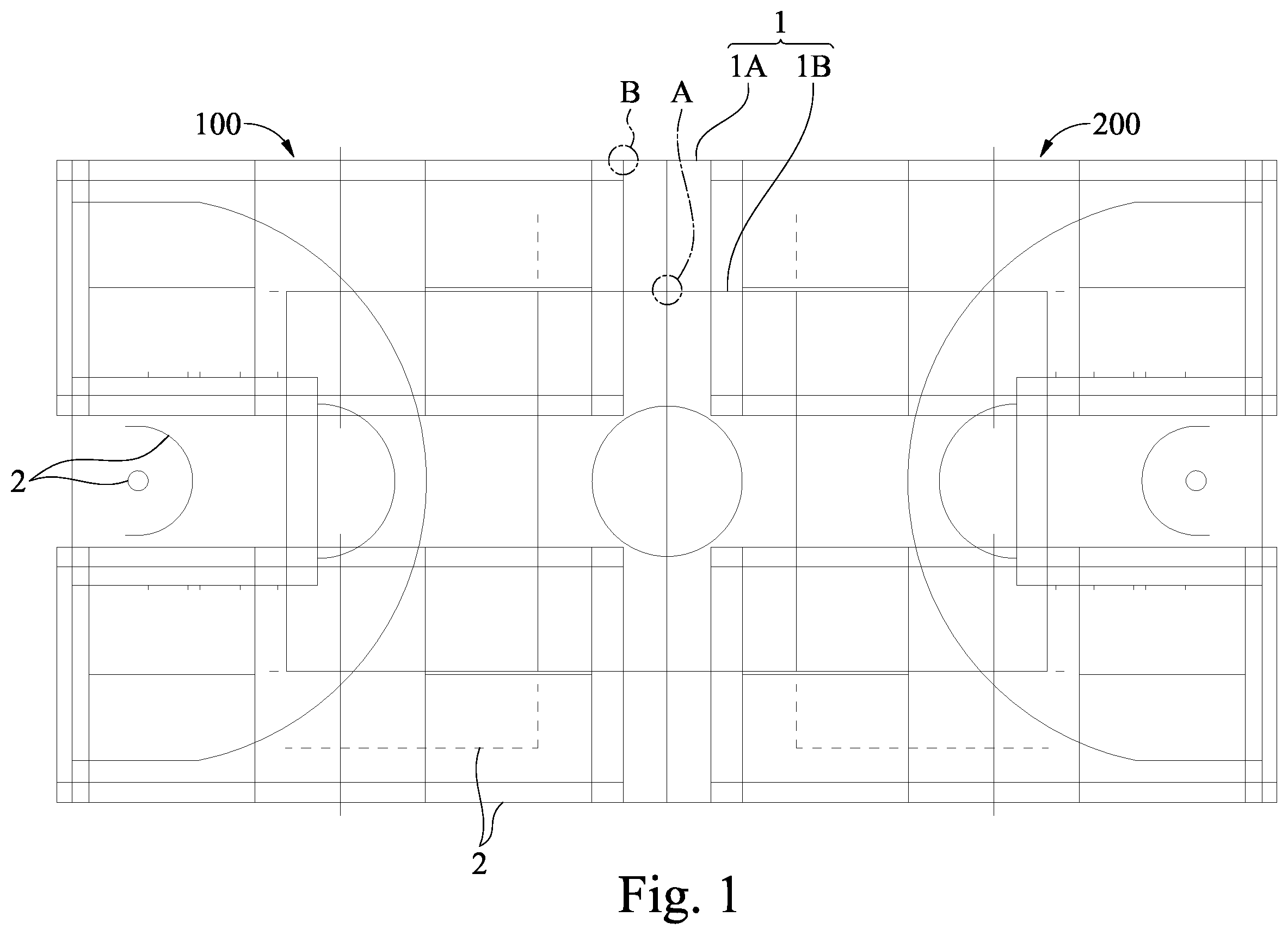 Patent US12377341 Figure 1 – Display device for showing court line on indoor field