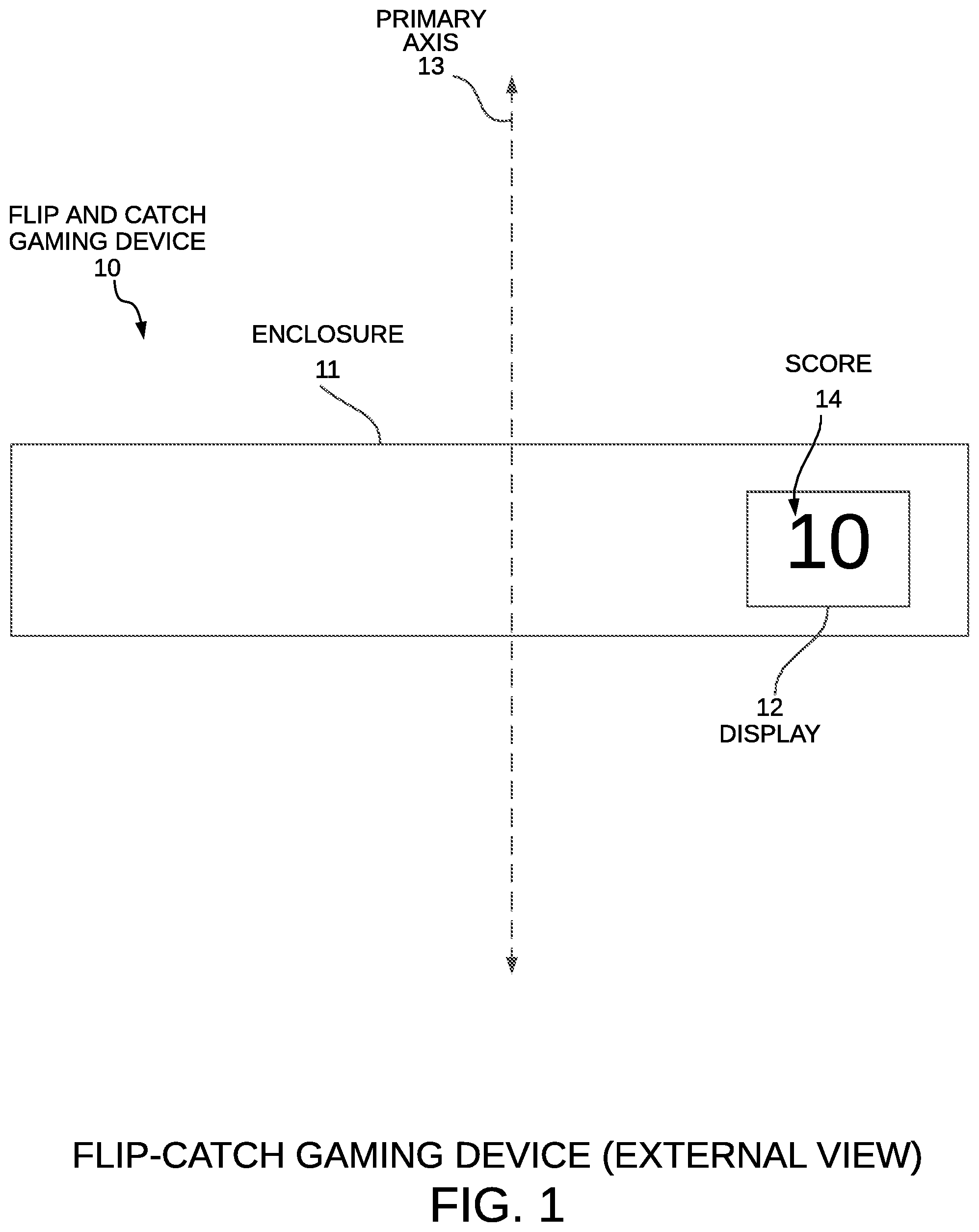Patent US12377344 Figure 1 – Handheld flip and catch gaming device