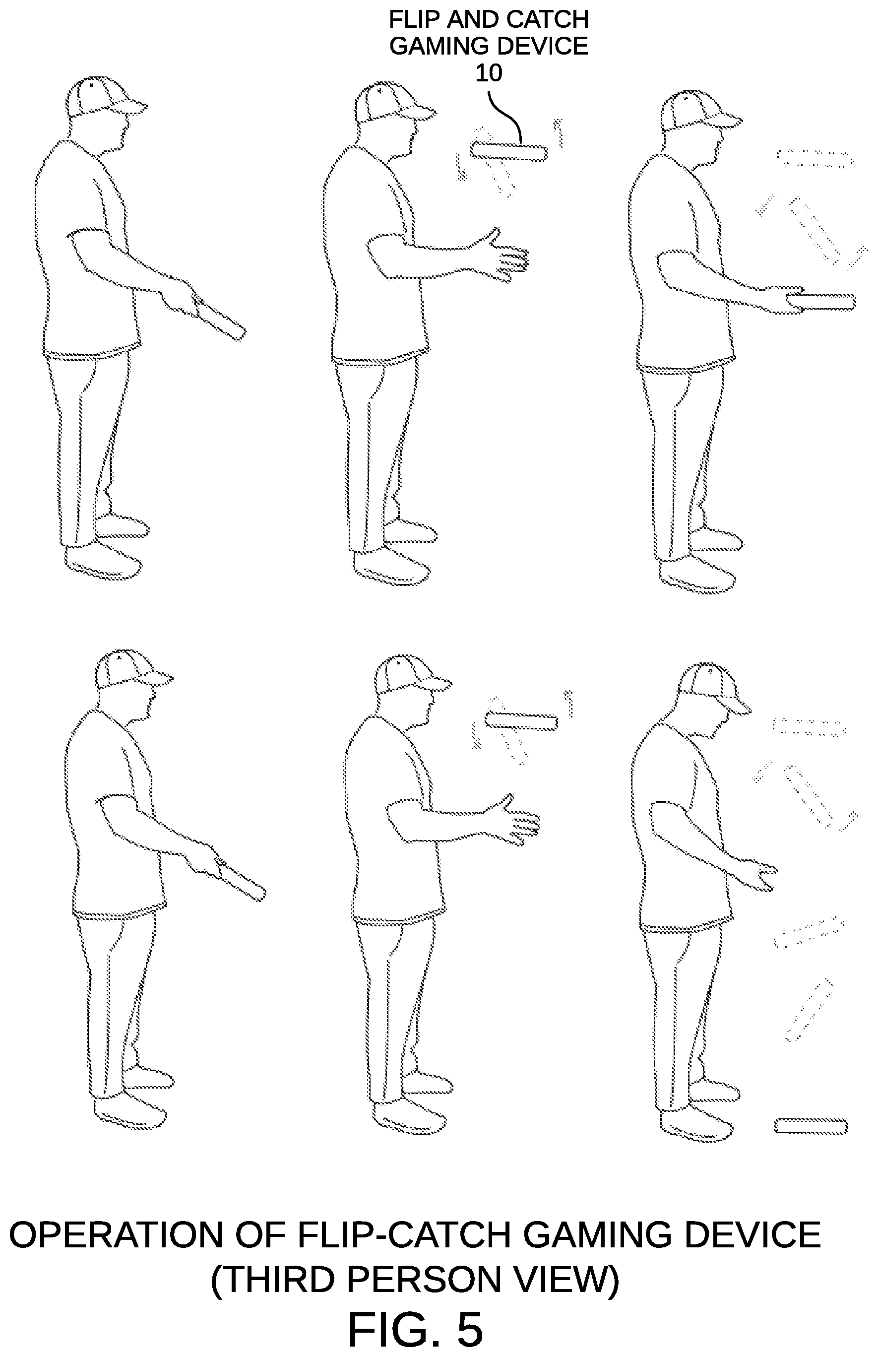 Patent US12377344 Figure 4 – Handheld flip and catch gaming device