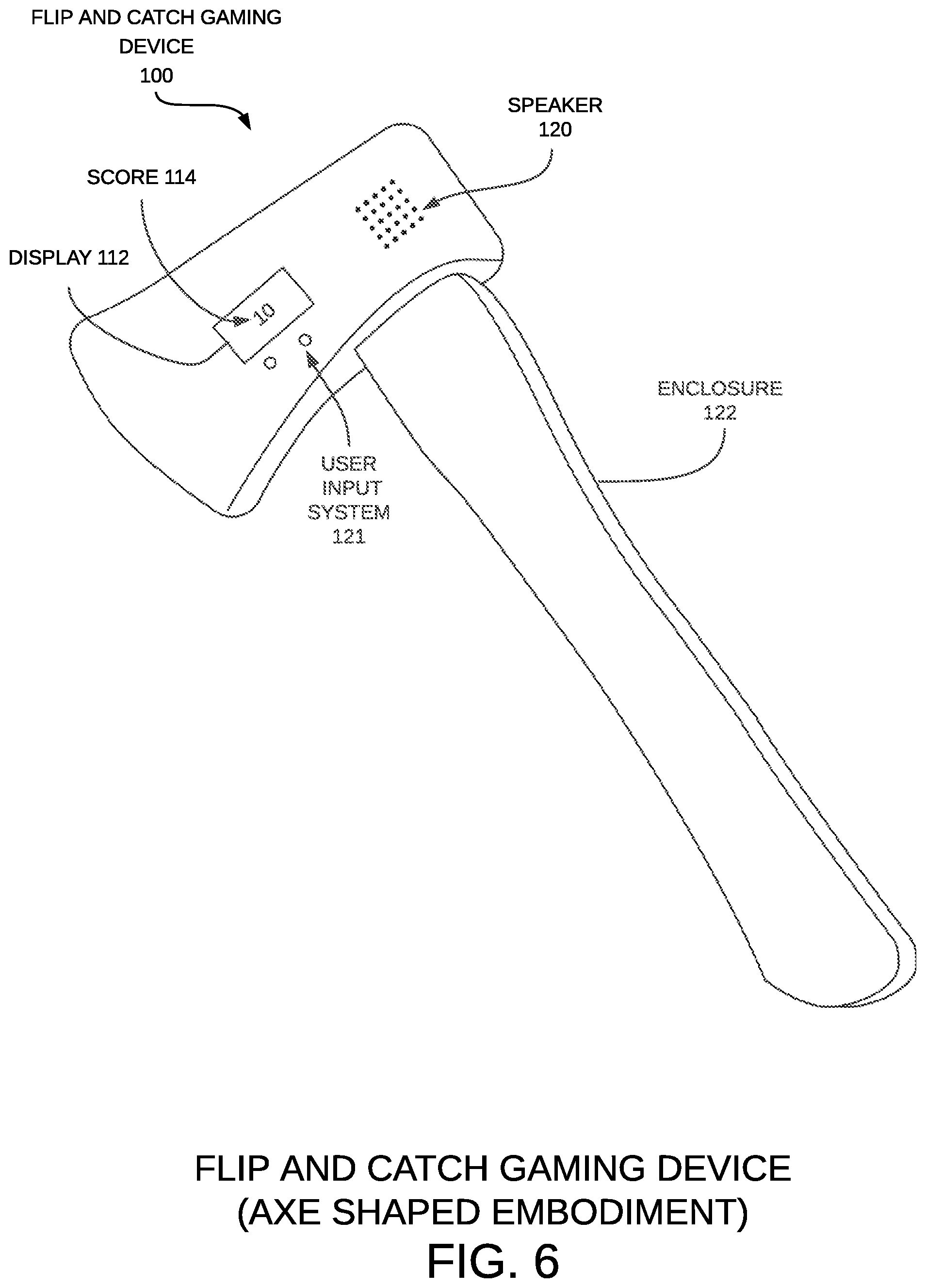 Patent US12377344 Figure 5 – Handheld flip and catch gaming device