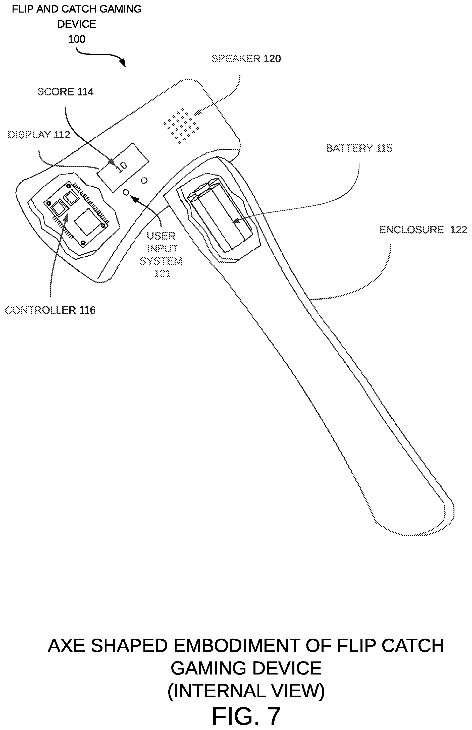 Patent US12377344 Figure 6 – Handheld flip and catch gaming device