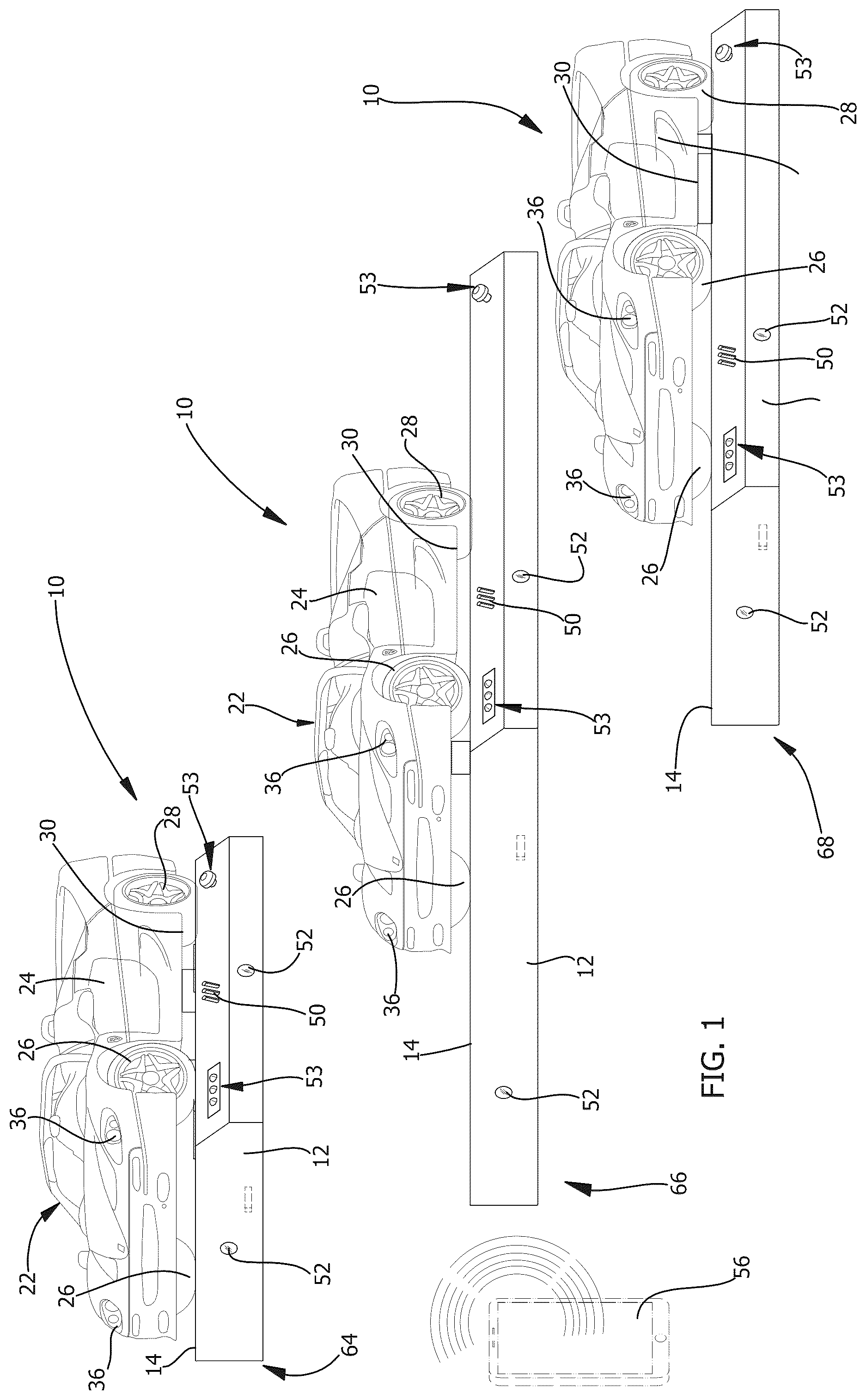Patent US12377360 Figure 1 – Toy vehicle with a burnout function