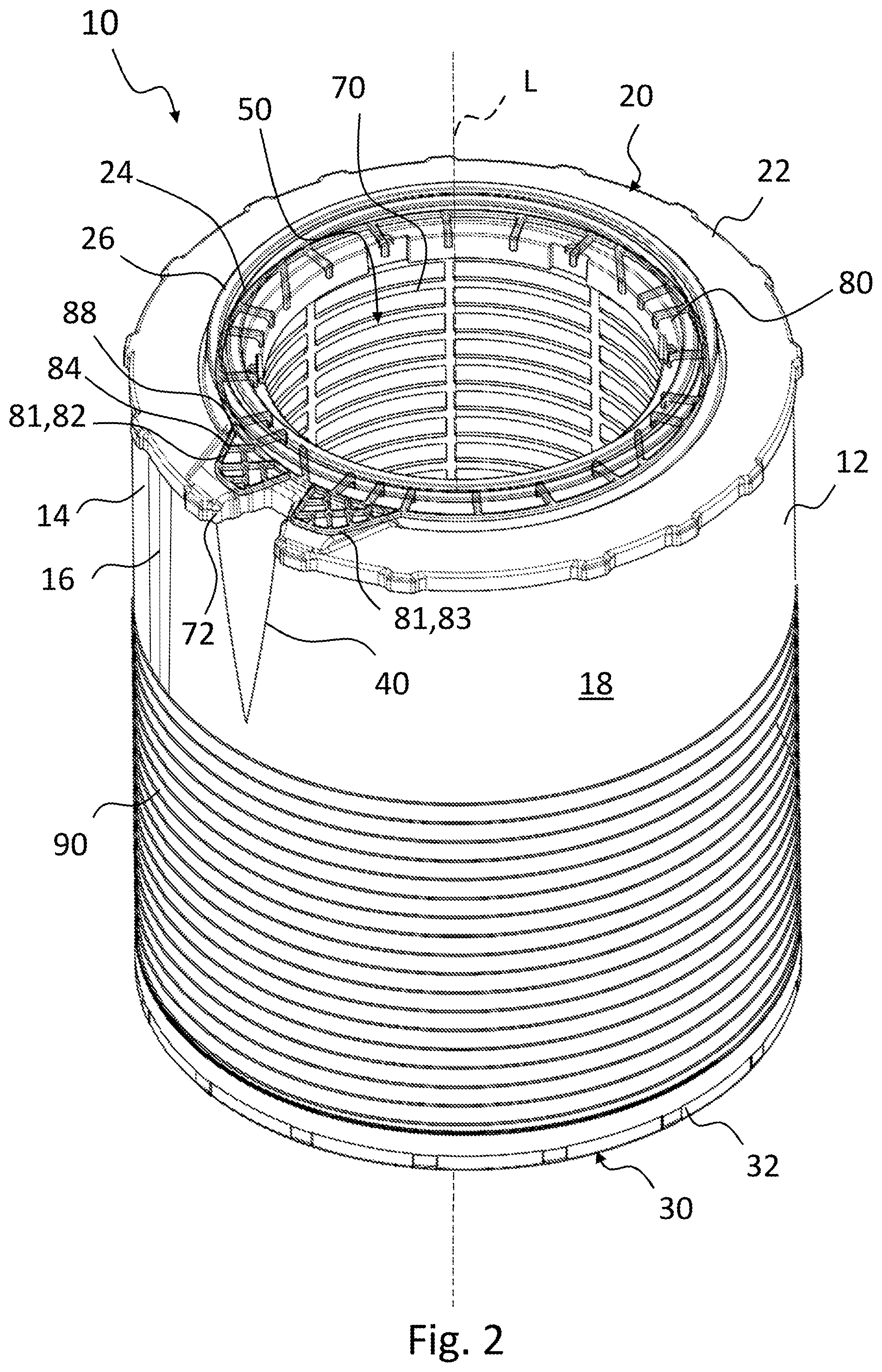Patent US12377379 Figure 2 – Filter element, housing for a filter system, and filter system comprising a filter element and a housing