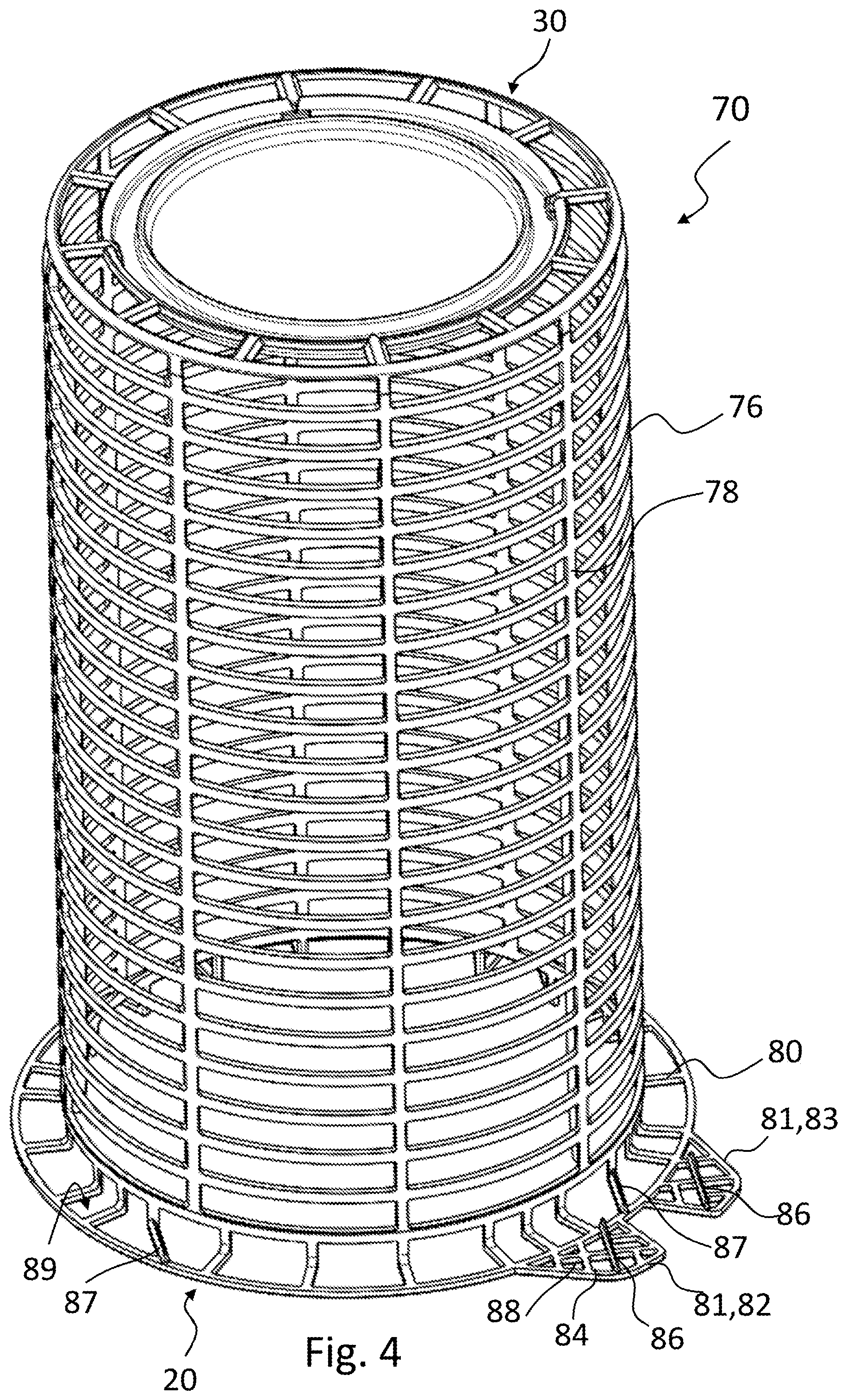 Patent US12377379 Figure 4 – Filter element, housing for a filter system, and filter system comprising a filter element and a housing