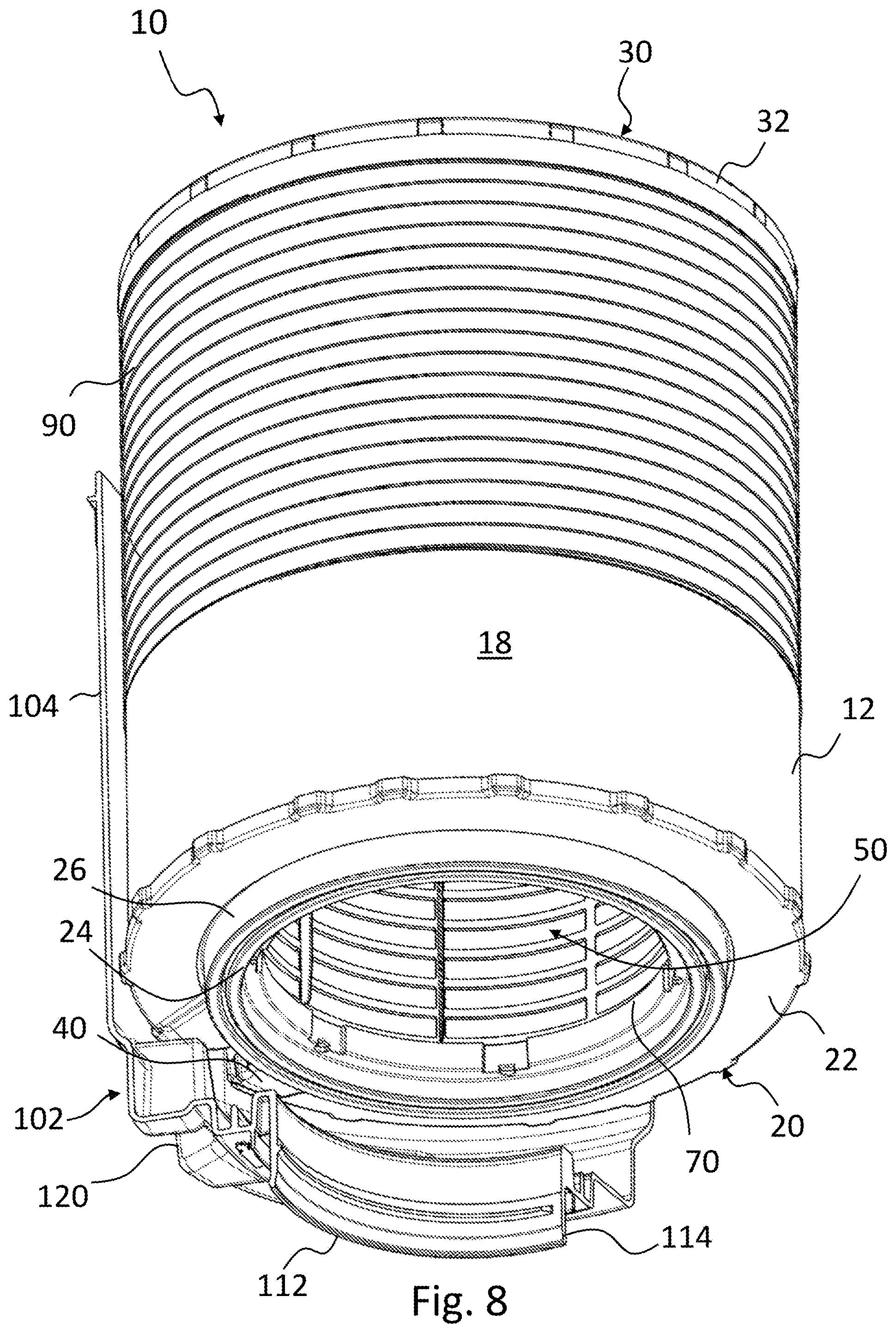Patent US12377379 Figure 7 – Filter element, housing for a filter system, and filter system comprising a filter element and a housing