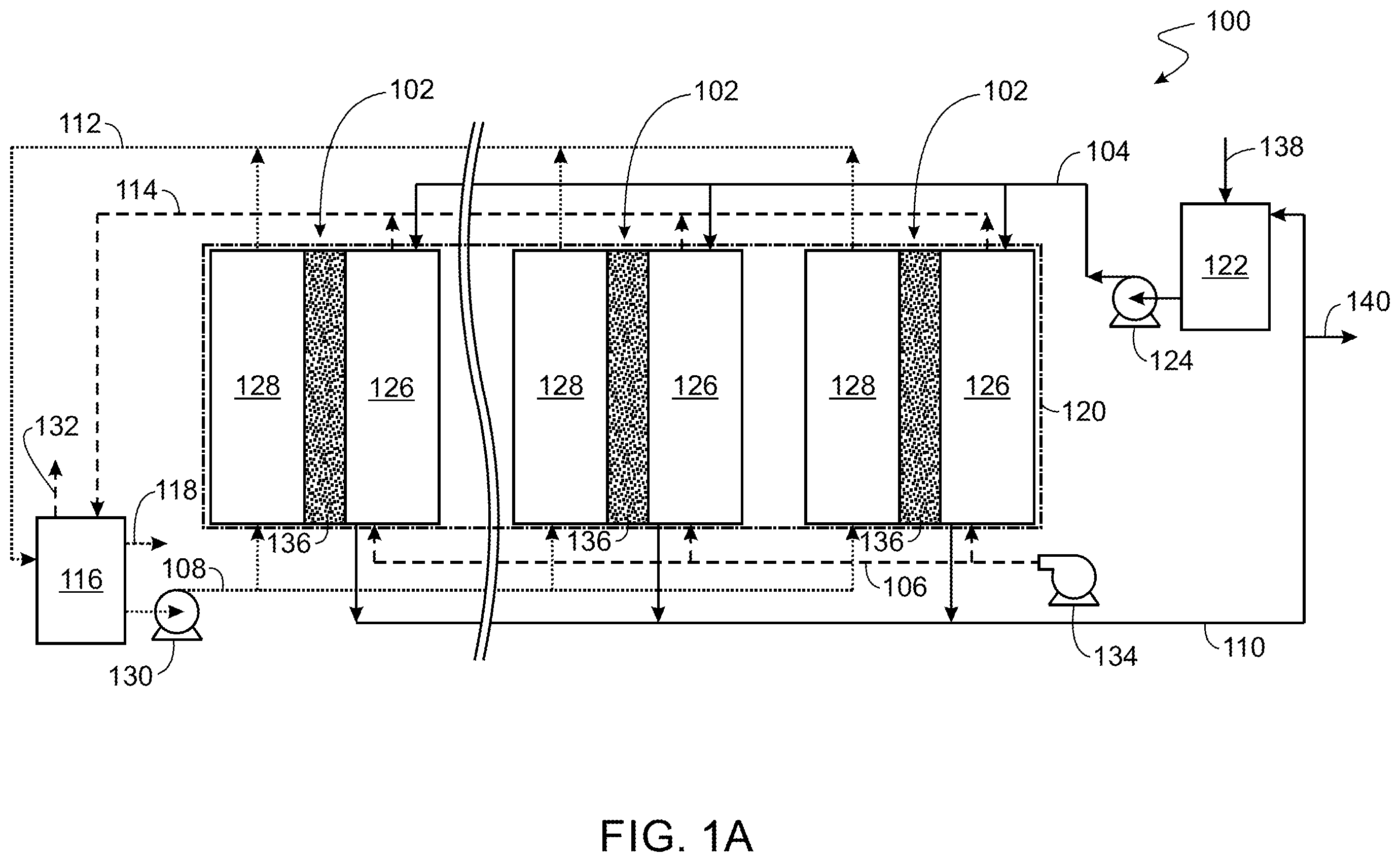 Patent US12377386 Figure 1 – Multi-stage direct contact membrane distillation system and process