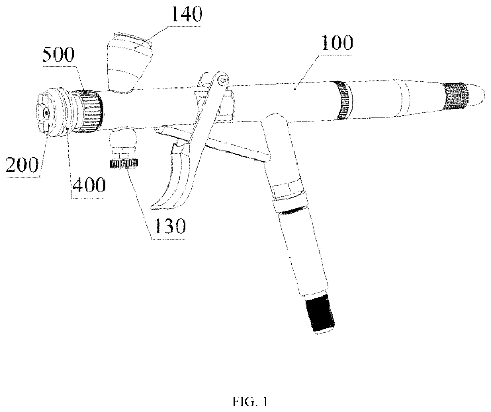 Patent US12377427 Figure 1 – Airbrush with quick switchable atomization mode