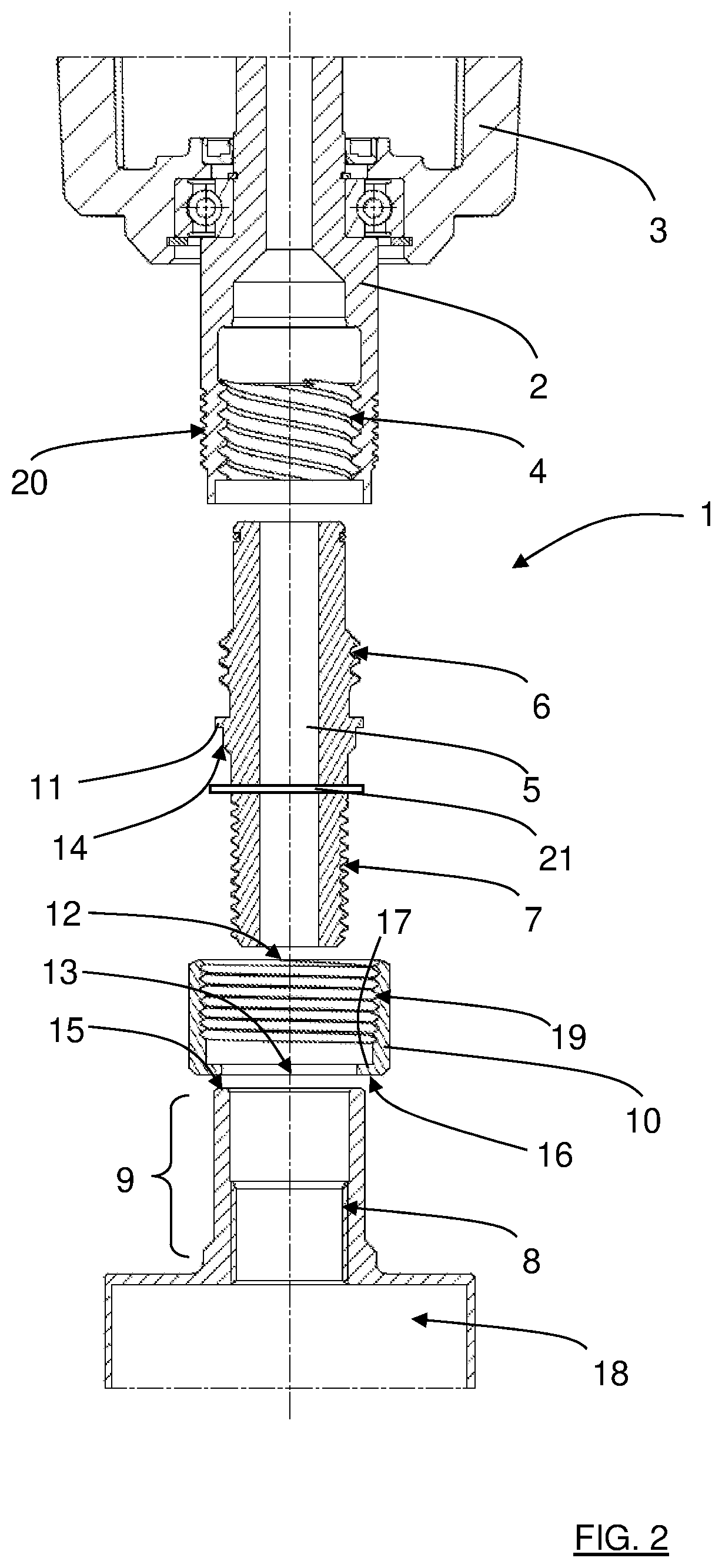 Patent US12377472 Figure 2 – Tool holding arrangement, thread insert, rotatable shaft and drill unit